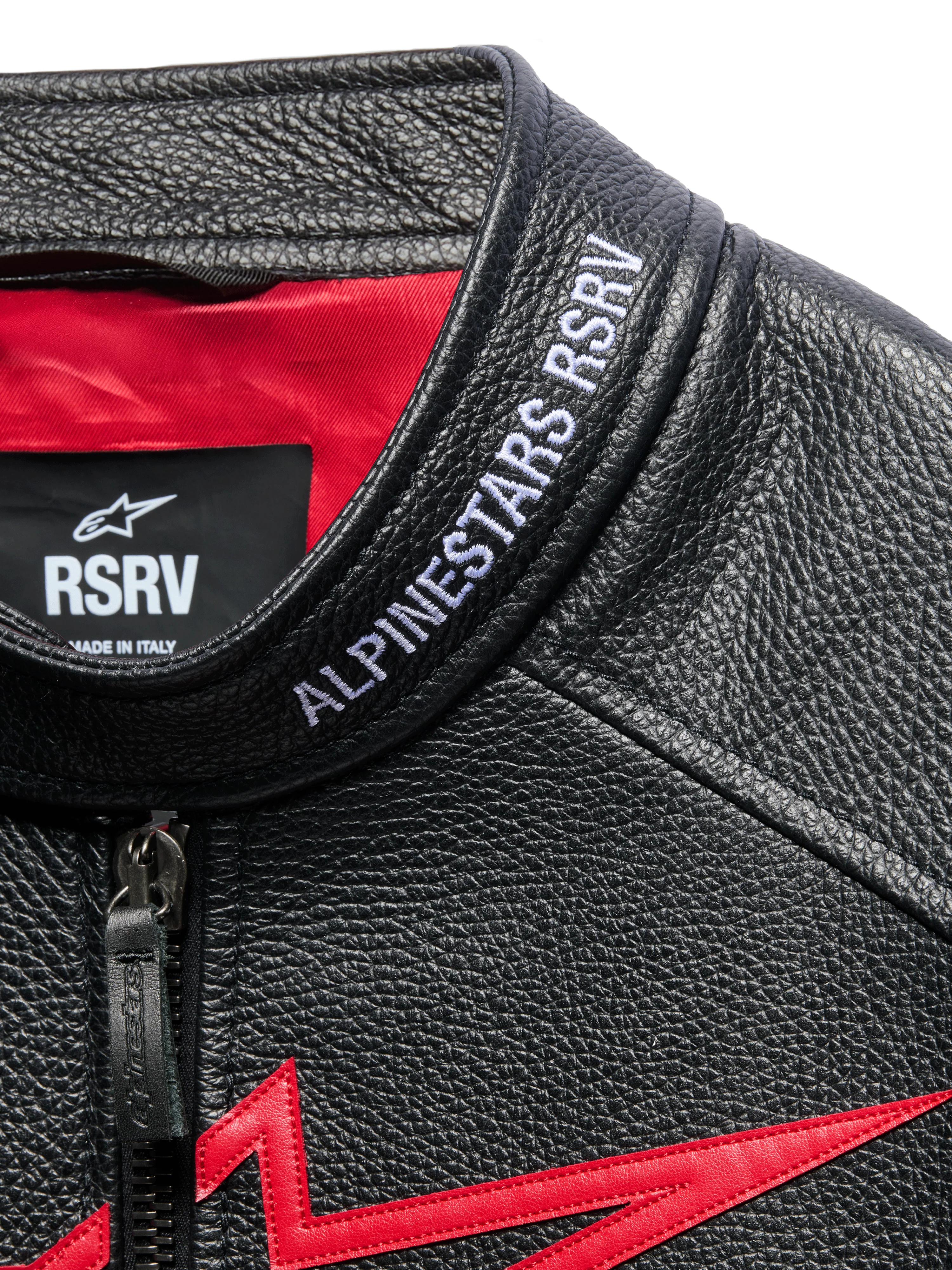 THE CHIEF BOMBER LEATHER JACKET BLACK WHITE RED - Image 3