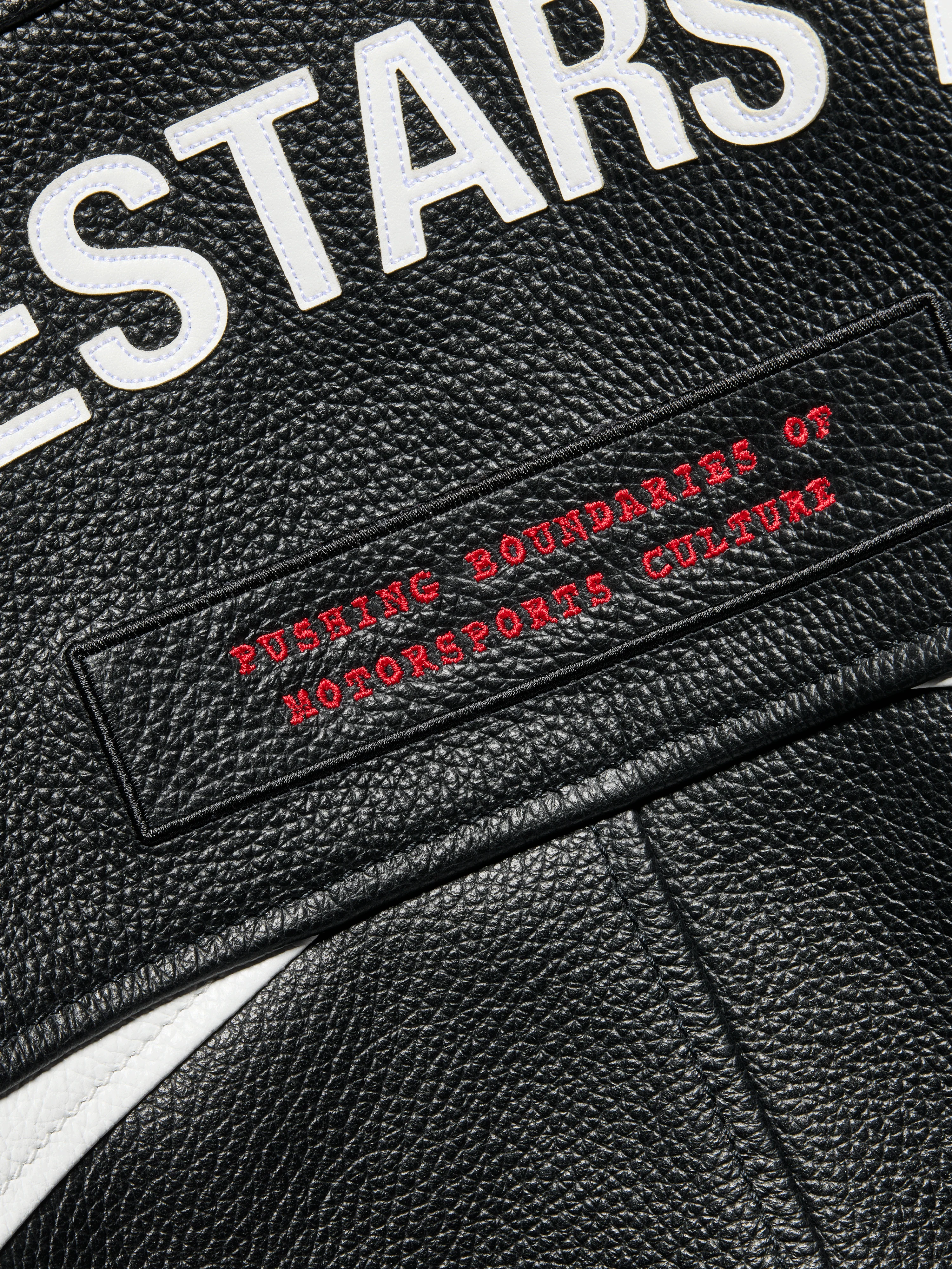 THE CHIEF BOMBER LEATHER JACKET BLACK WHITE RED - Image 7