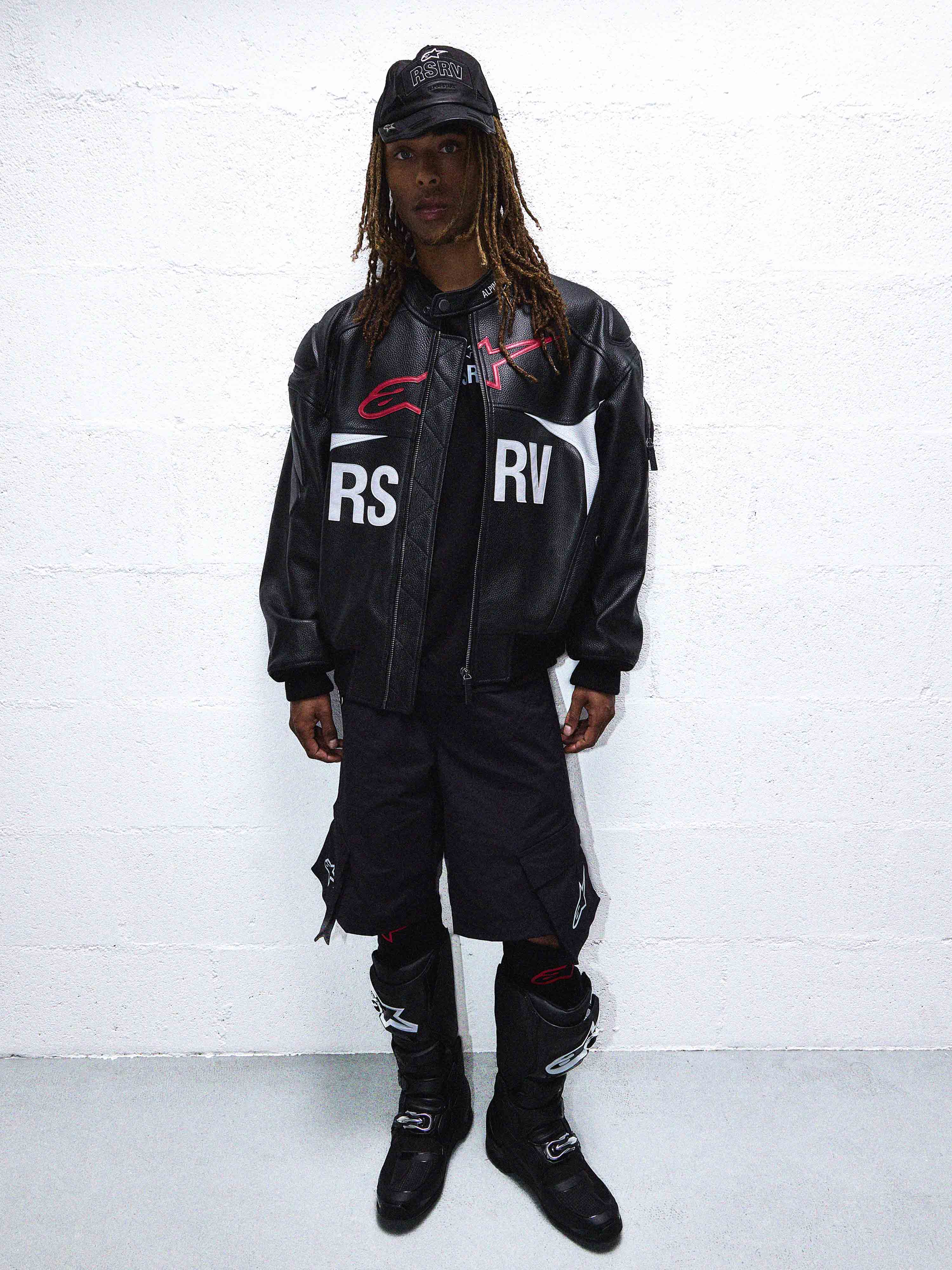 THE CHIEF BOMBER LEATHER JACKET BLACK WHITE RED - Image 8