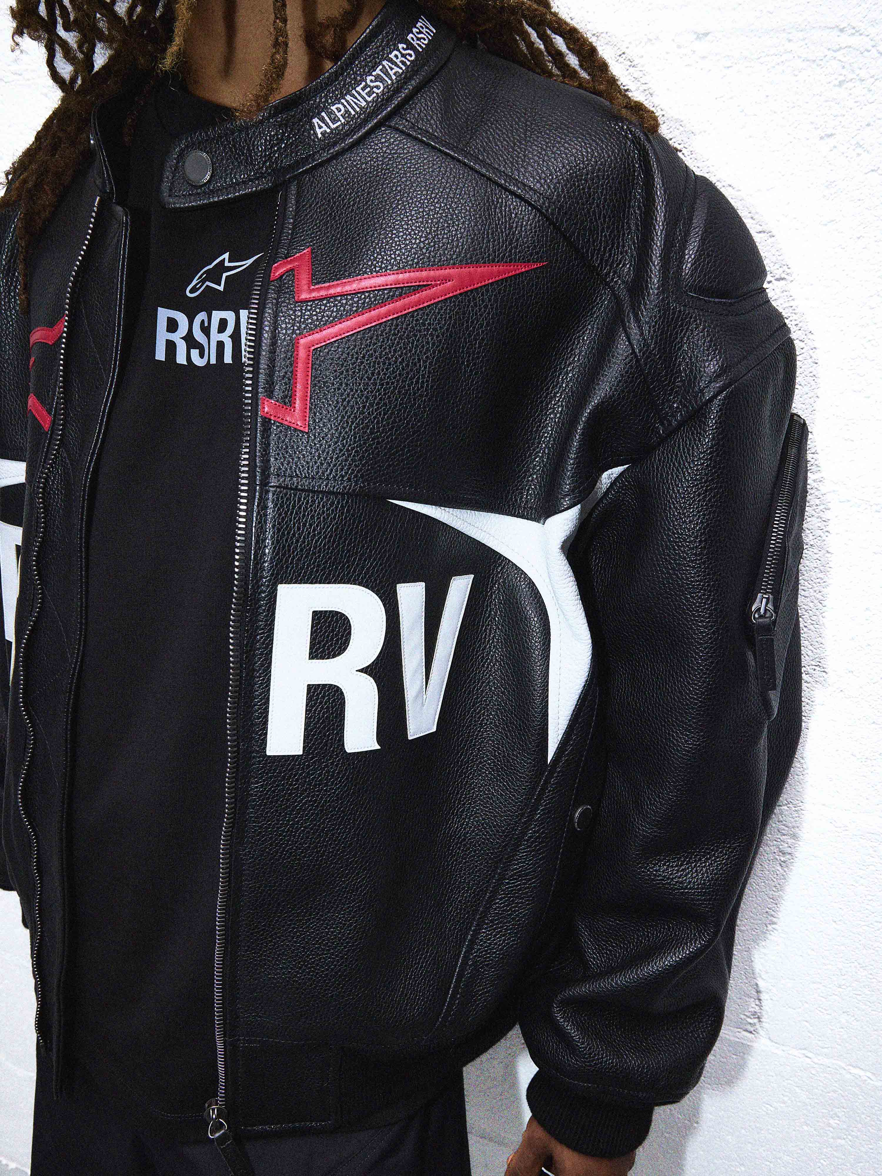 THE CHIEF BOMBER LEATHER JACKET BLACK WHITE RED - Image 9