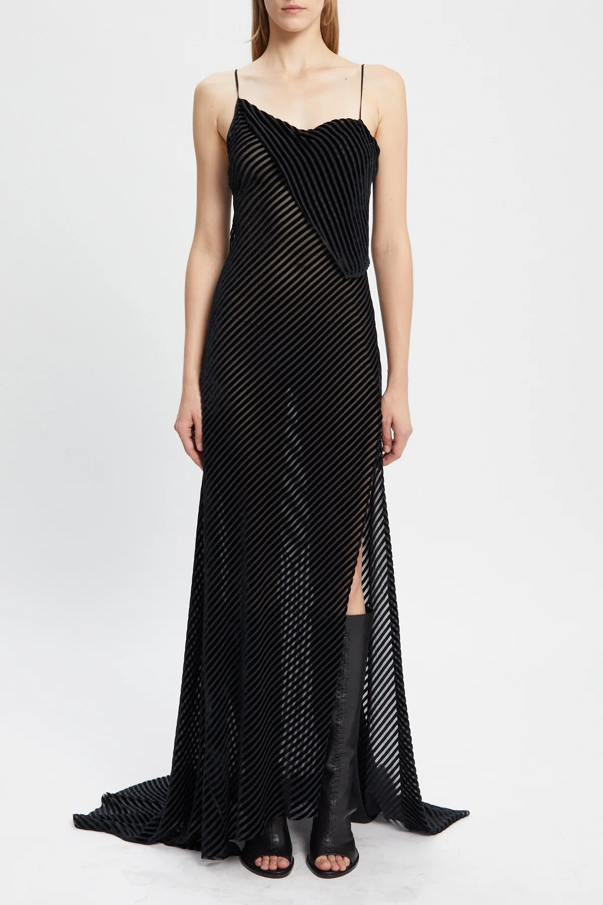 AARICIA LONG BIAS SLIP DRESS STRIPED VELVET - Image 2