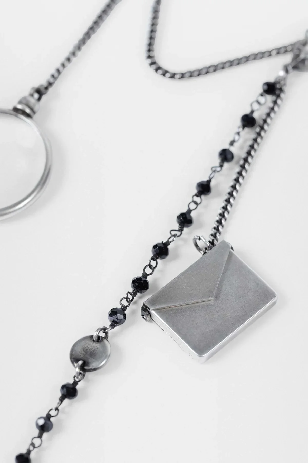 AFSAR BEADED NECKLACE WITH FEATHERS ANTIQUE SILVER - Image 2