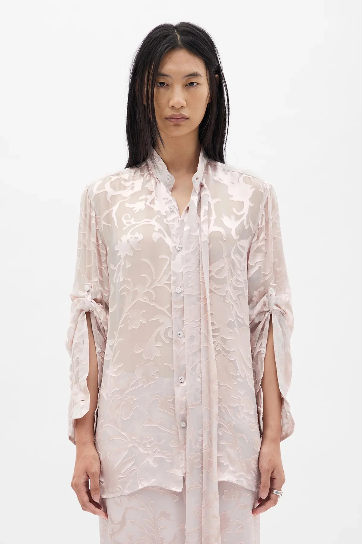 DIEN STAND COLLAR LONG SHIRT PALE ROSE - Image 2