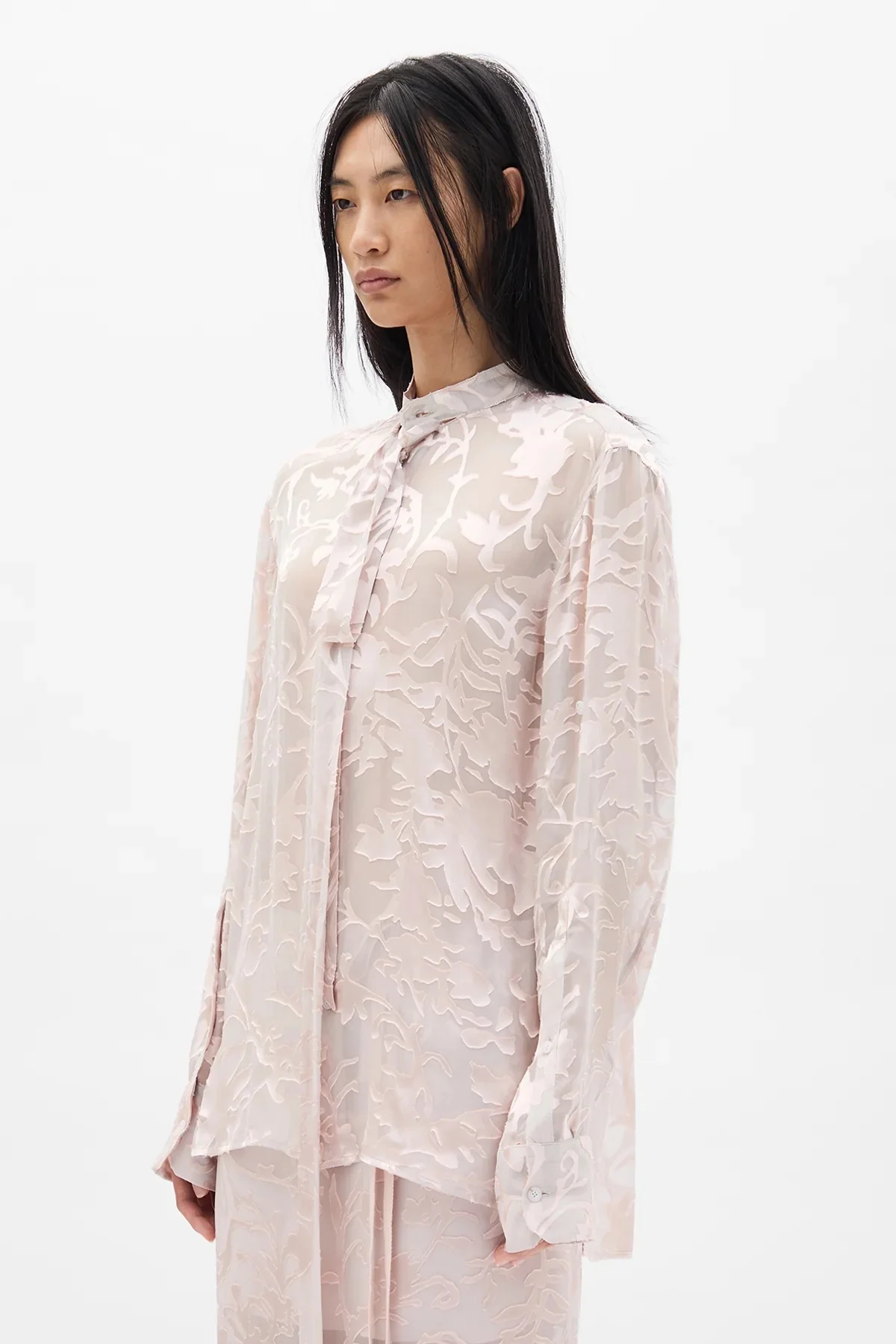 DIEN STAND COLLAR LONG SHIRT PALE ROSE - Image 7