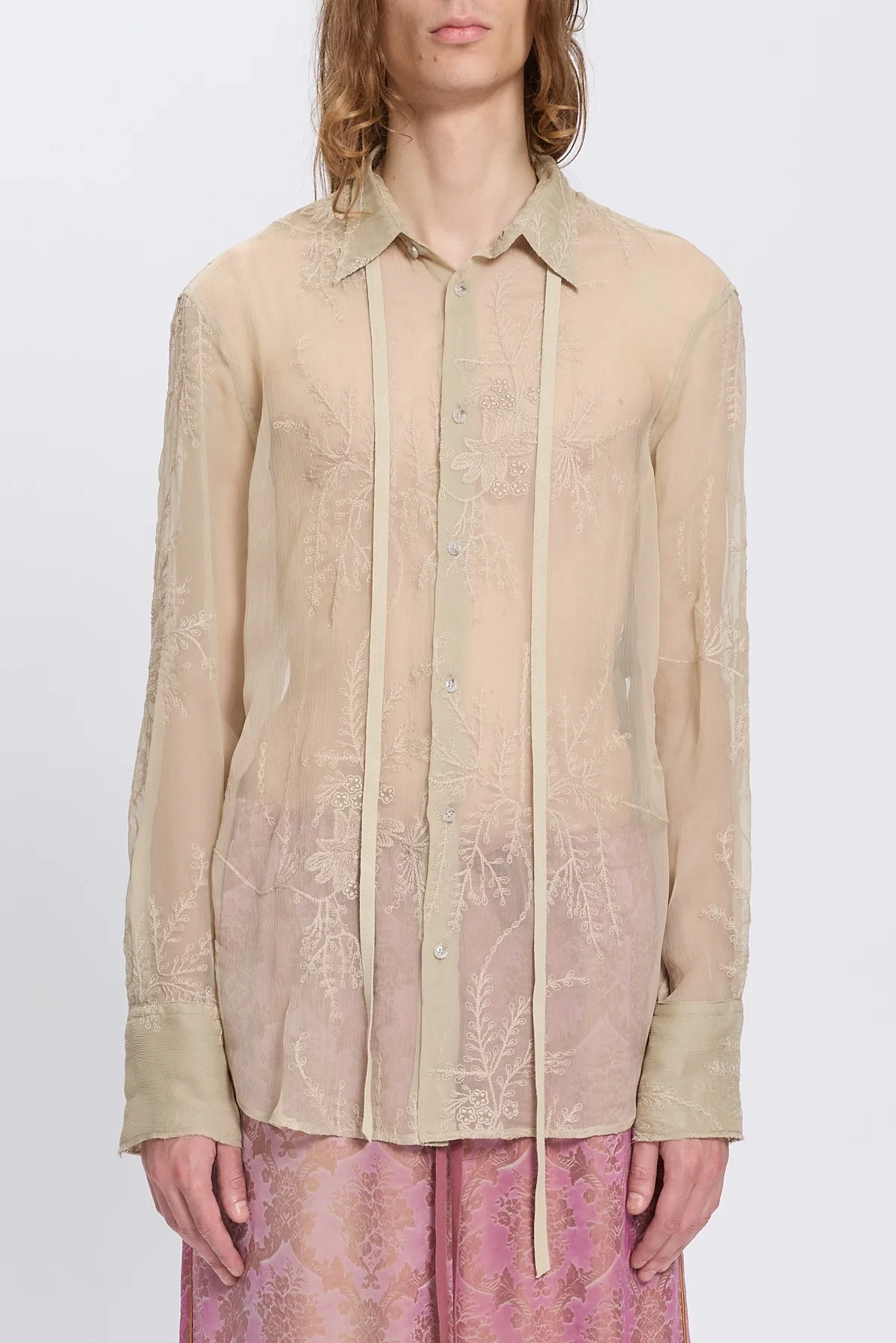 ELGAR STANDARD SHIRT WITH RAW EDGES COLLAR AND RIBBON DETAIL MASTIC - Image 2