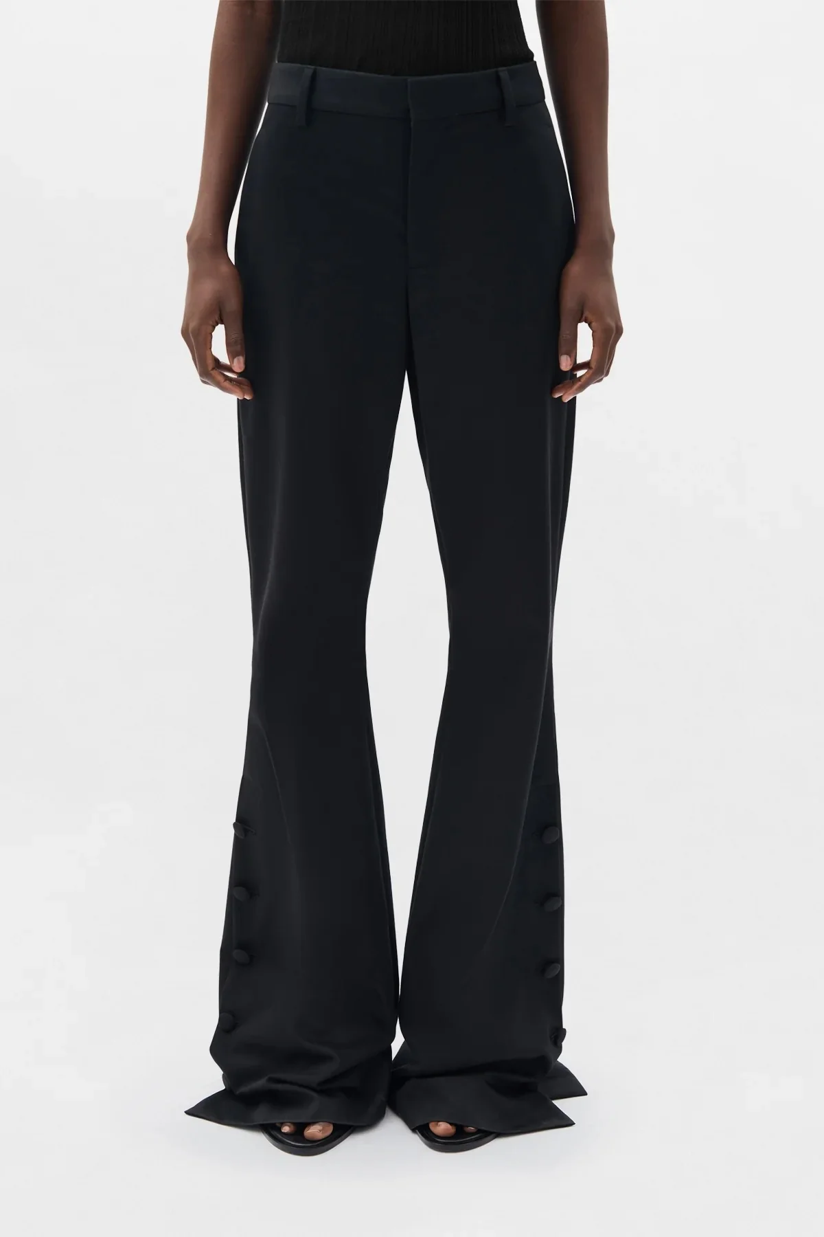ENYA SLIM FIT BOOTCUT TROUSERS WITH BUTTON CLOSURE SLITS BLACK - Image 2