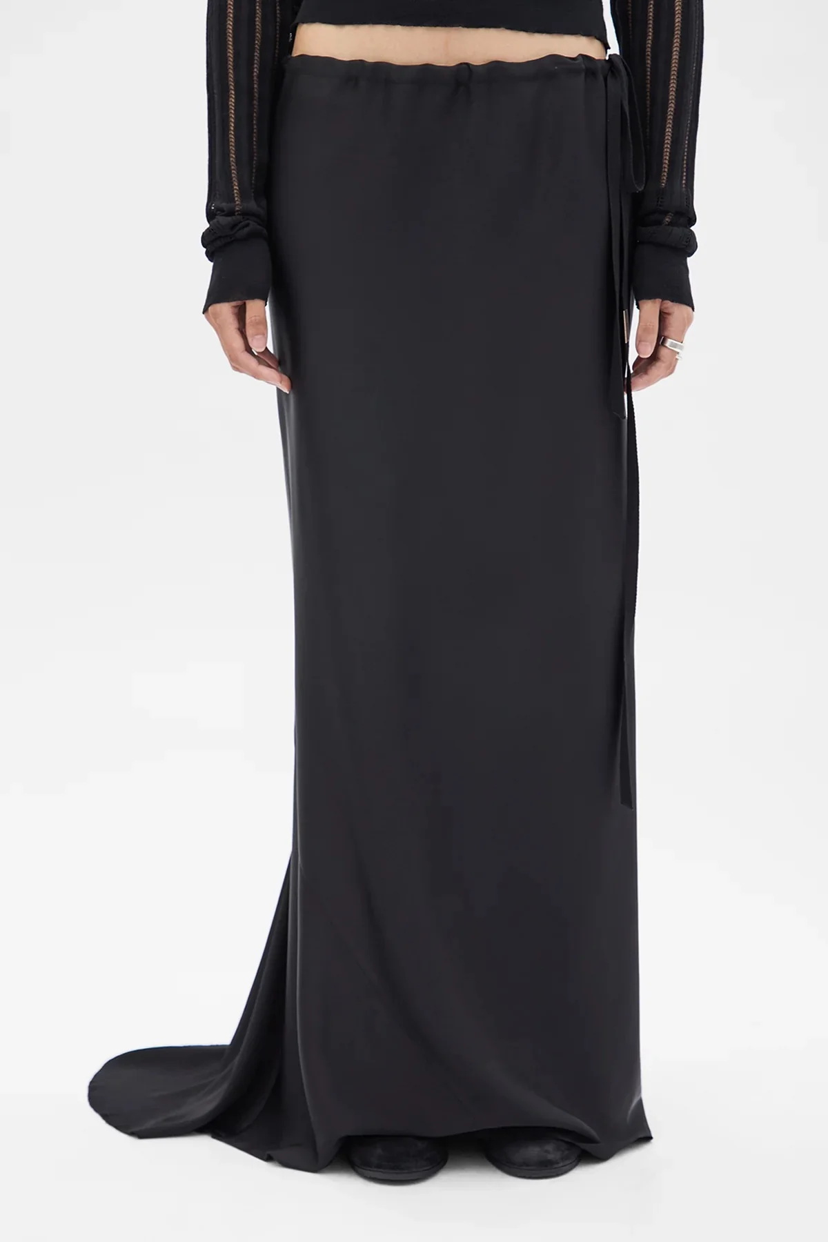 EVELINE LONG BIAS SKIRT CADY SATIN BLACK - Image 2