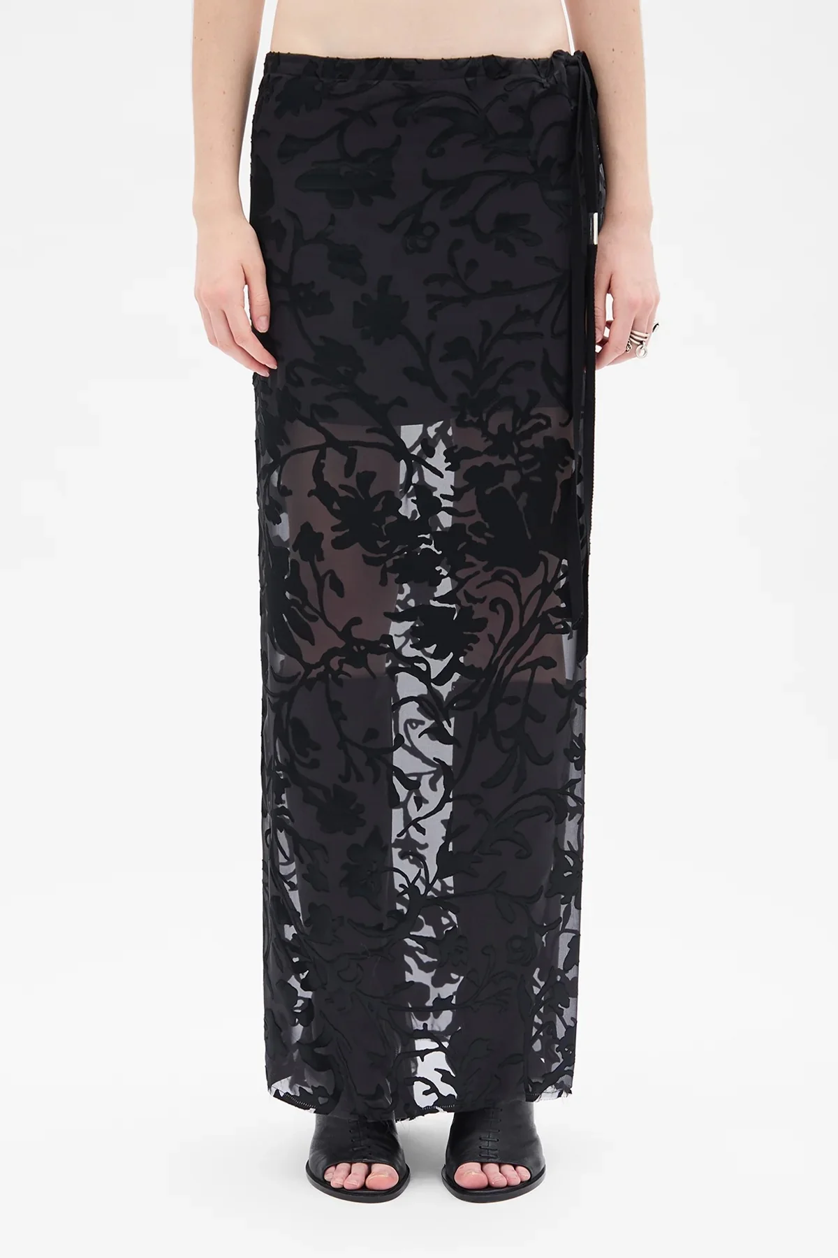 EVELINE LONG BIAS SKIRT DÉVORÉ RAMAGE SATIN BLACK - Image 2