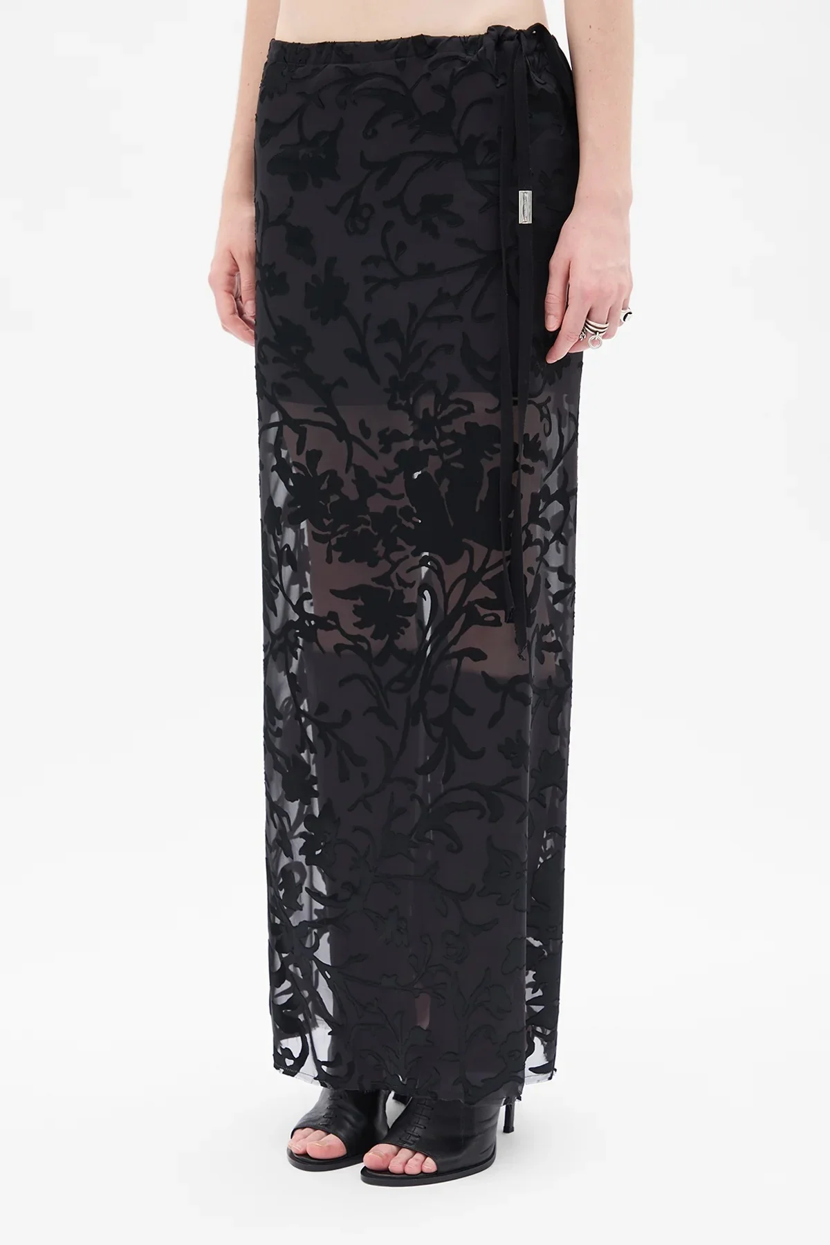 EVELINE LONG BIAS SKIRT DÉVORÉ RAMAGE SATIN BLACK - Image 4