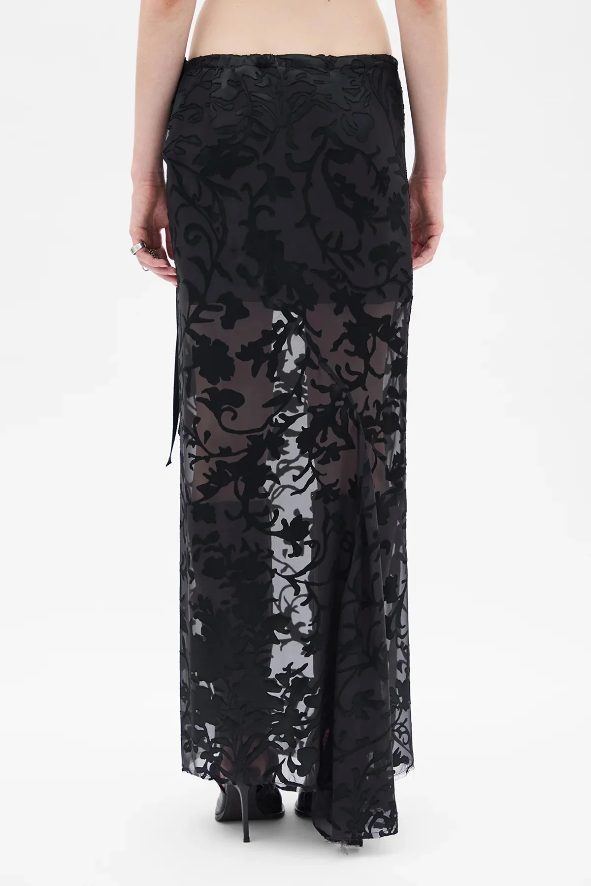 EVELINE LONG BIAS SKIRT DÉVORÉ RAMAGE SATIN BLACK - Image 5
