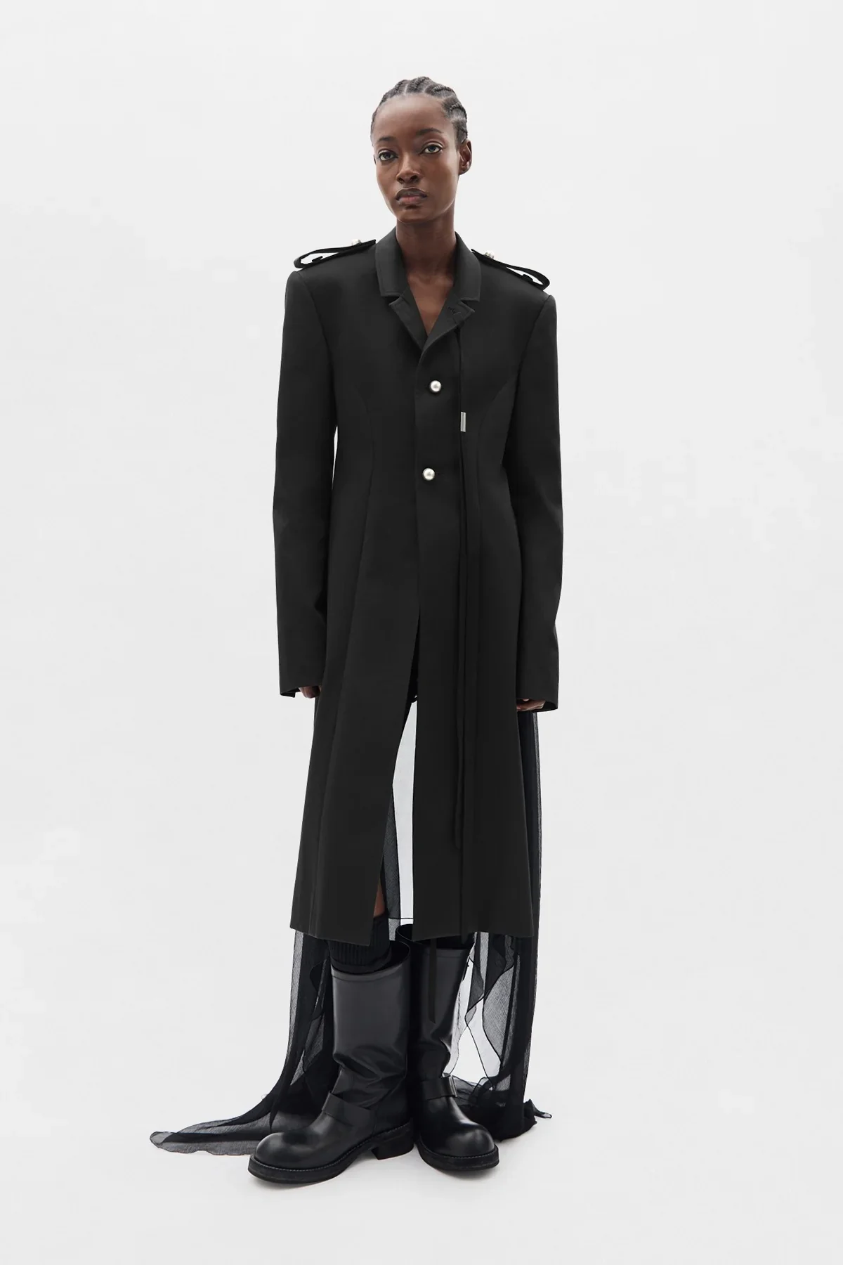 FENA HYBRID OVERCOAT WITH SILK CREPONNE FLUID PANELS BLACK - Image 2
