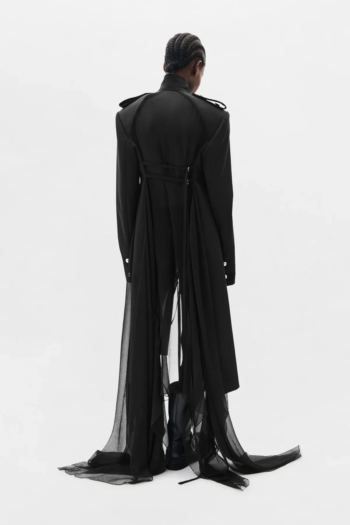 FENA HYBRID OVERCOAT WITH SILK CREPONNE FLUID PANELS BLACK - Image 4