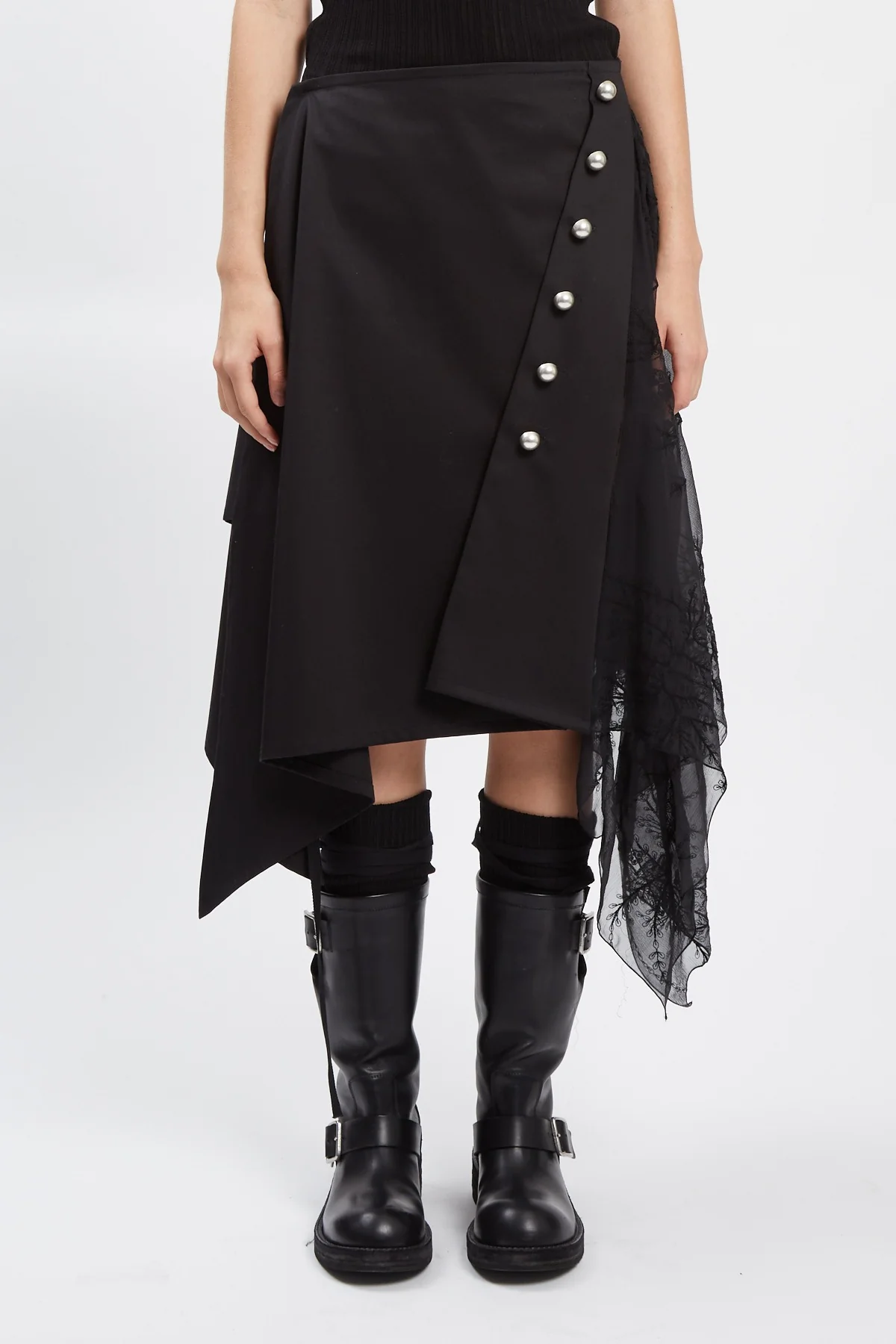 ILMA WRAP SKIRT WITH EMBROIDERD SILK CREPONNE PANELS BLACK - Image 2