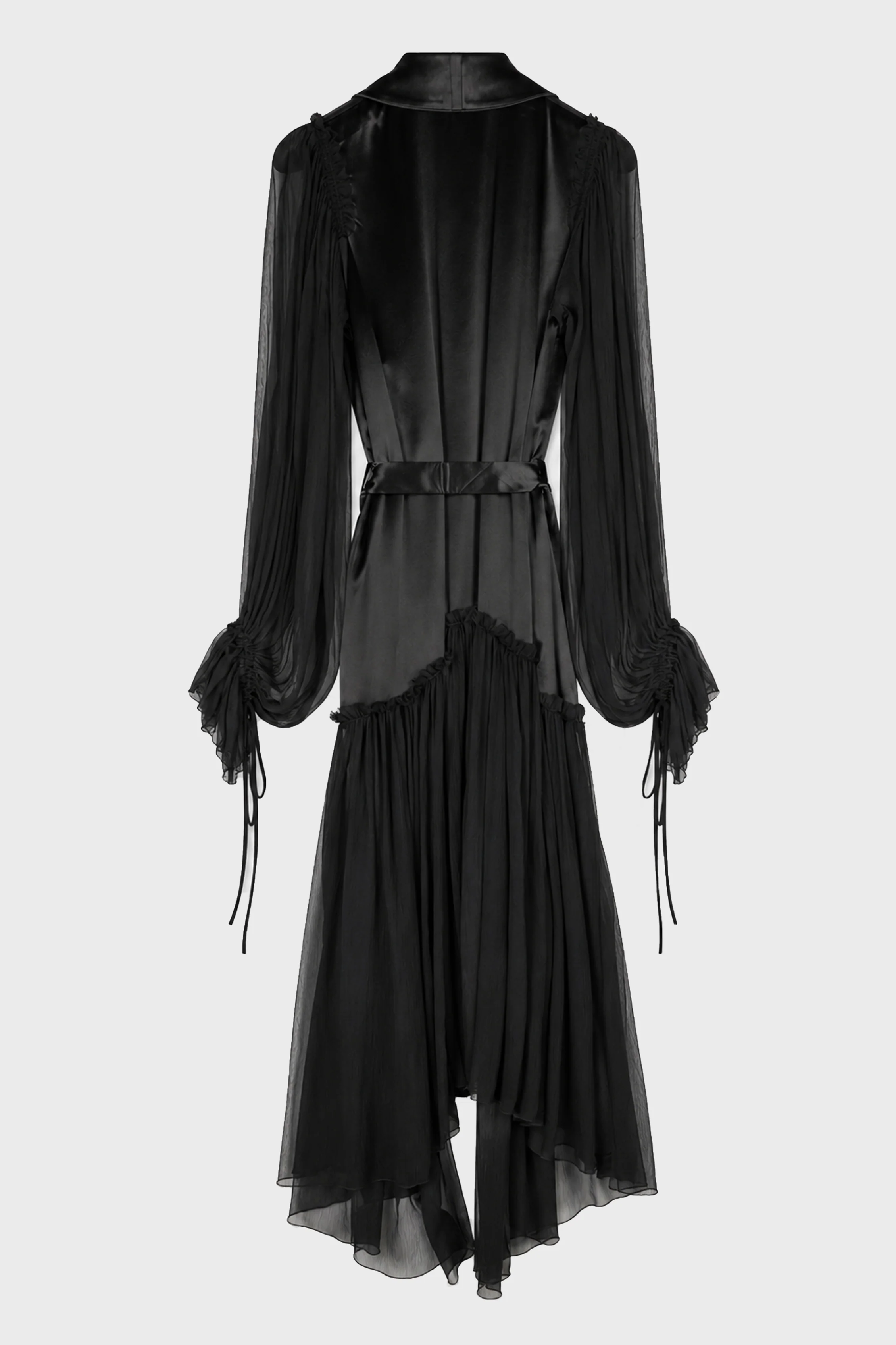 IRIA FLUID ROBE WITH SILK VOILE CREPONNE RUFFLE CONTRAST BLACK - Image 3