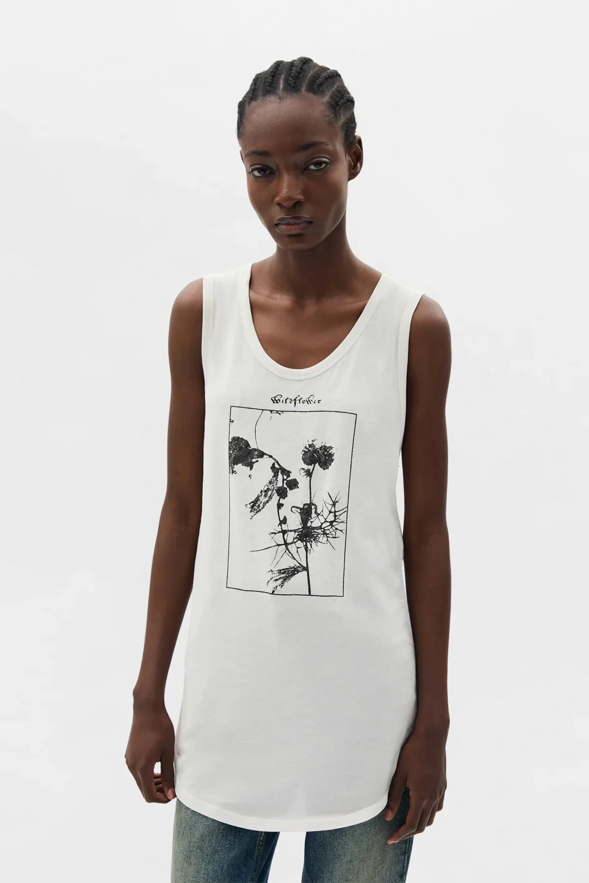 MEXI WRINKLED CROPPED TANK TOP WITH "WILDFLOWER" PRINT IVORY - Image 2