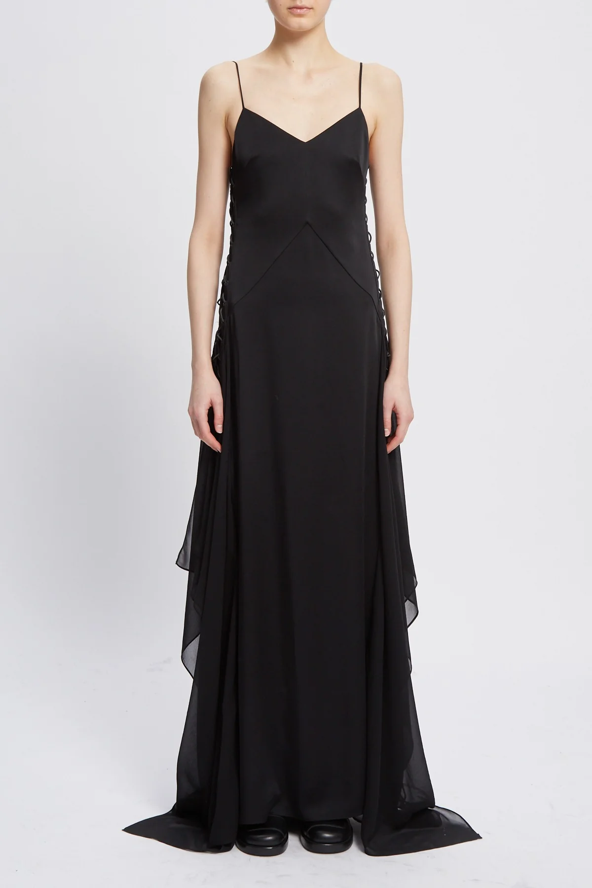 OTTILIE LONG DRESS WITH LACED UP DETAIL BLACK - Image 2