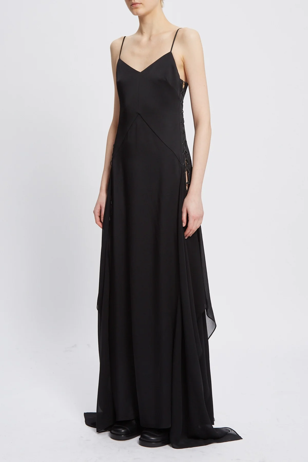 OTTILIE LONG DRESS WITH LACED UP DETAIL BLACK - Image 4