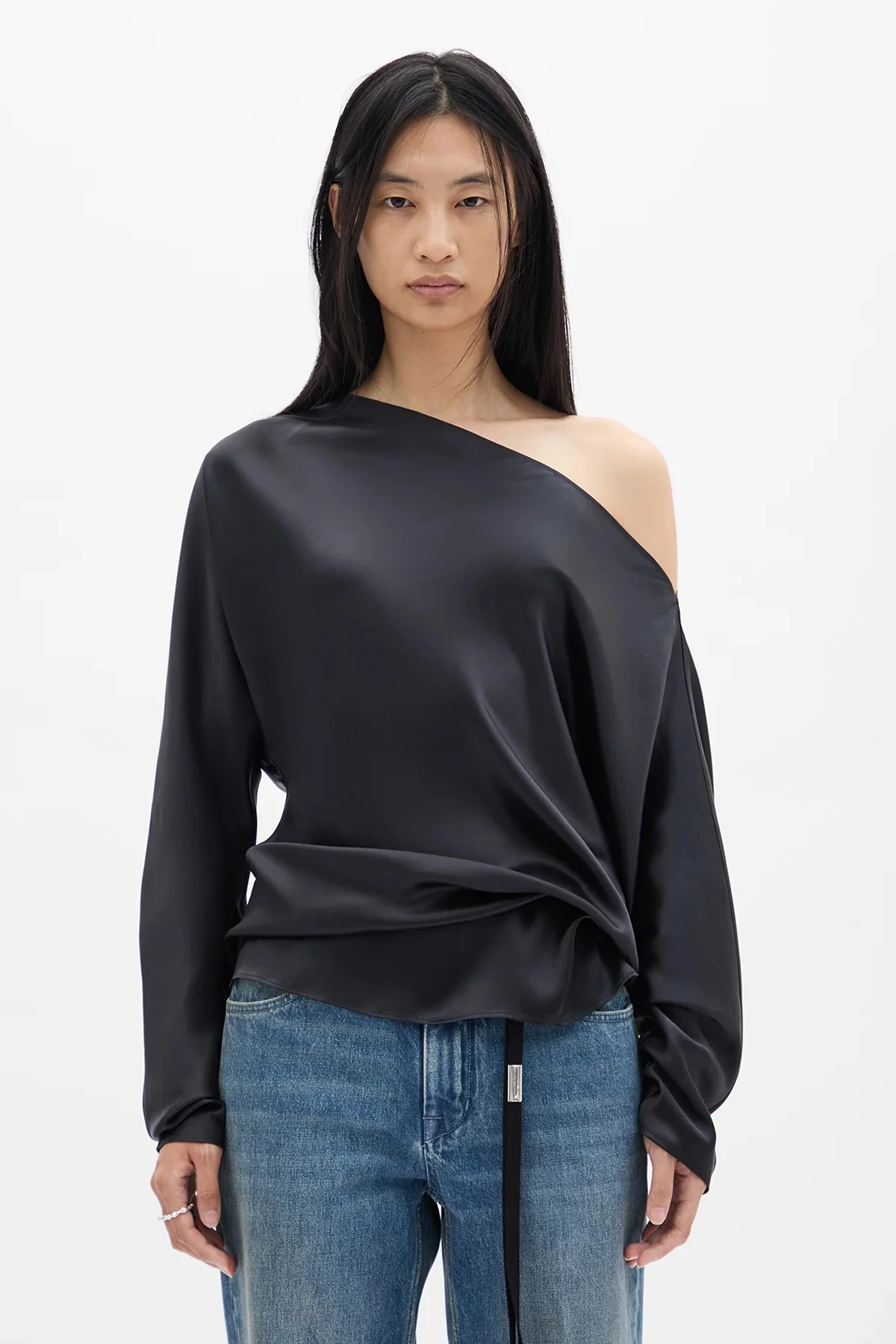 ROOS BIAS CUT DROP SHOULDER TOP BLACK - Image 2