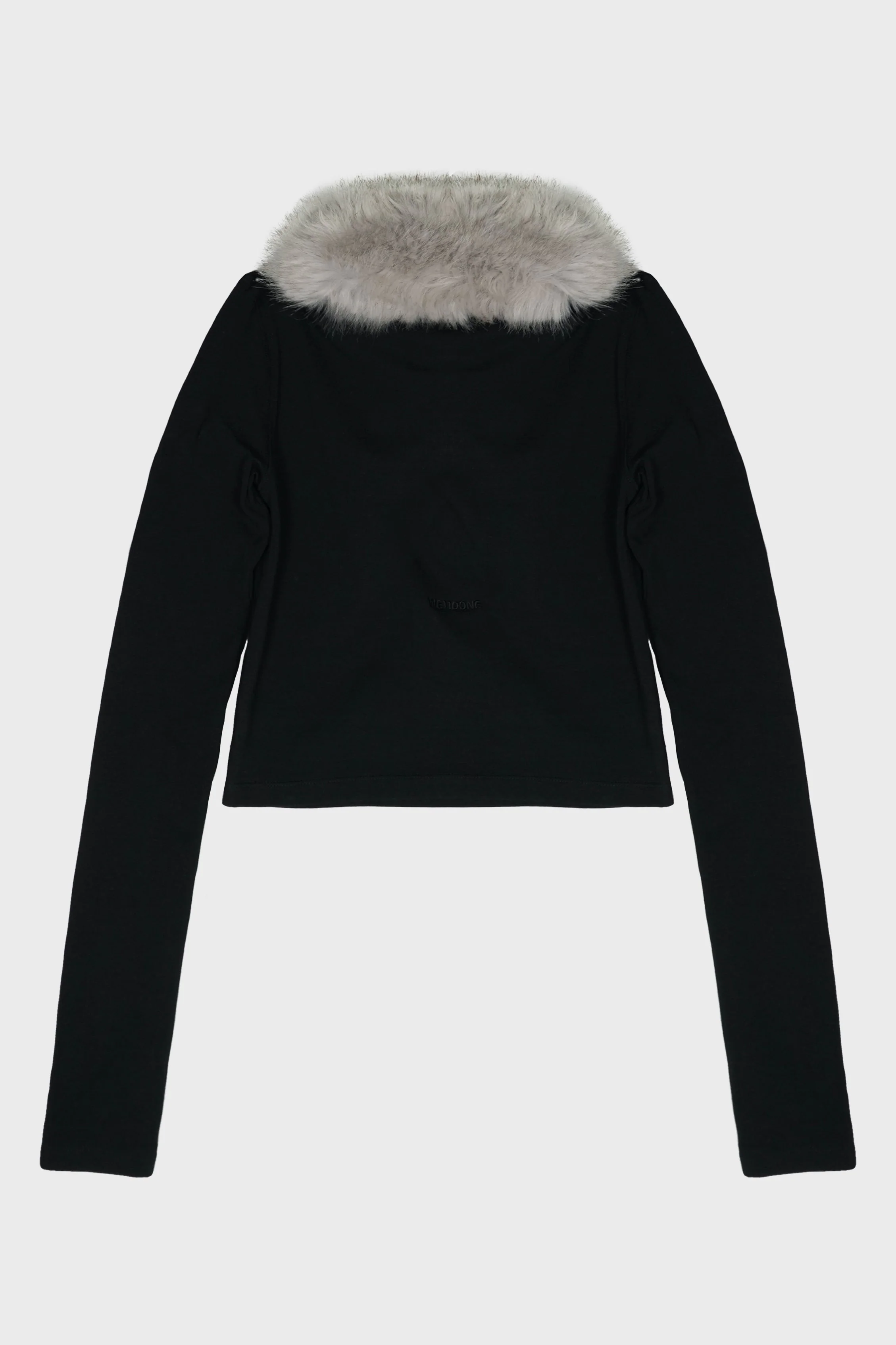 BLACK WOMENS FUR COLLAR T-SHIRT - Image 2