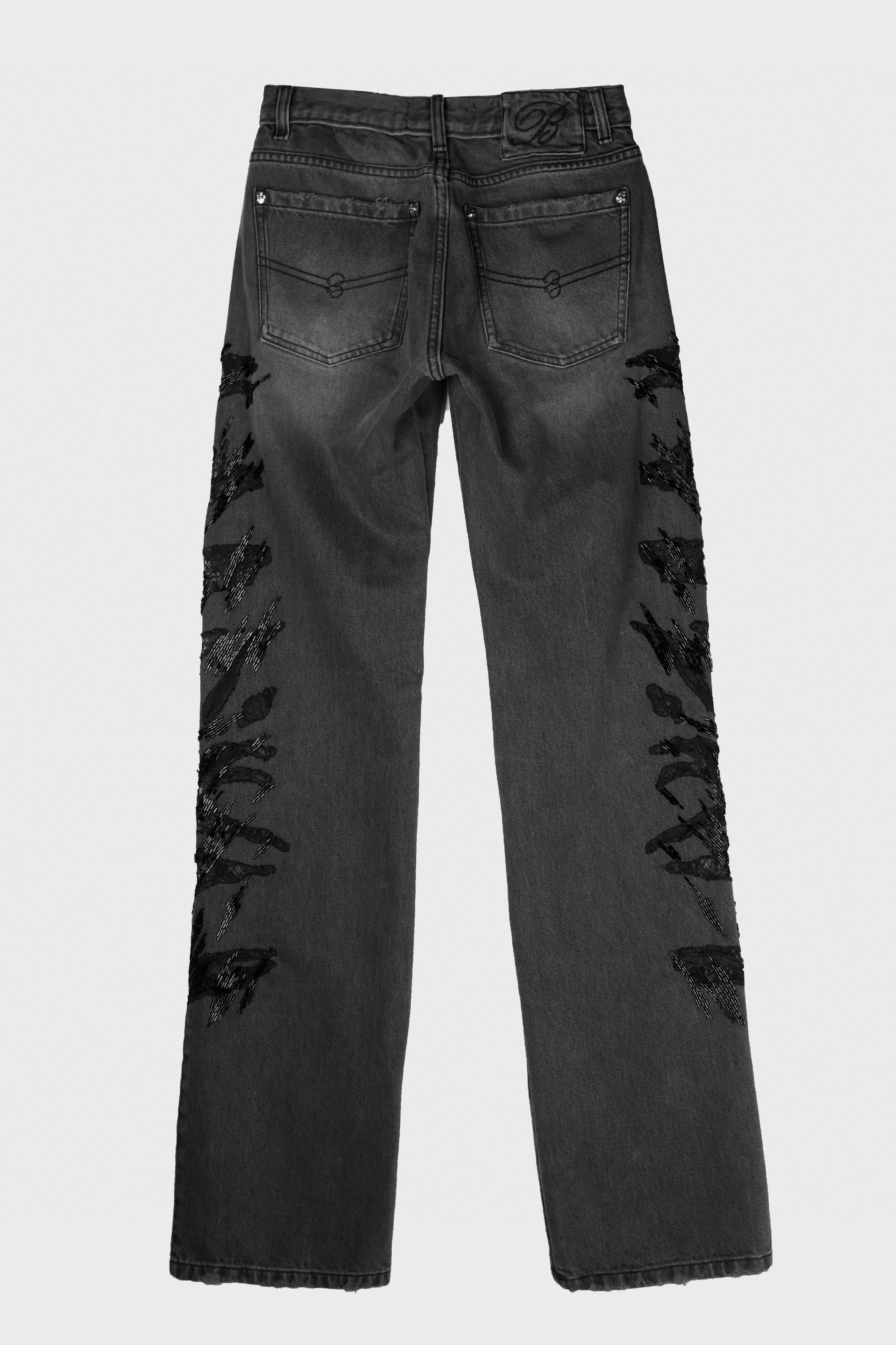 EMBR DENIM PANT BLACK - Image 2