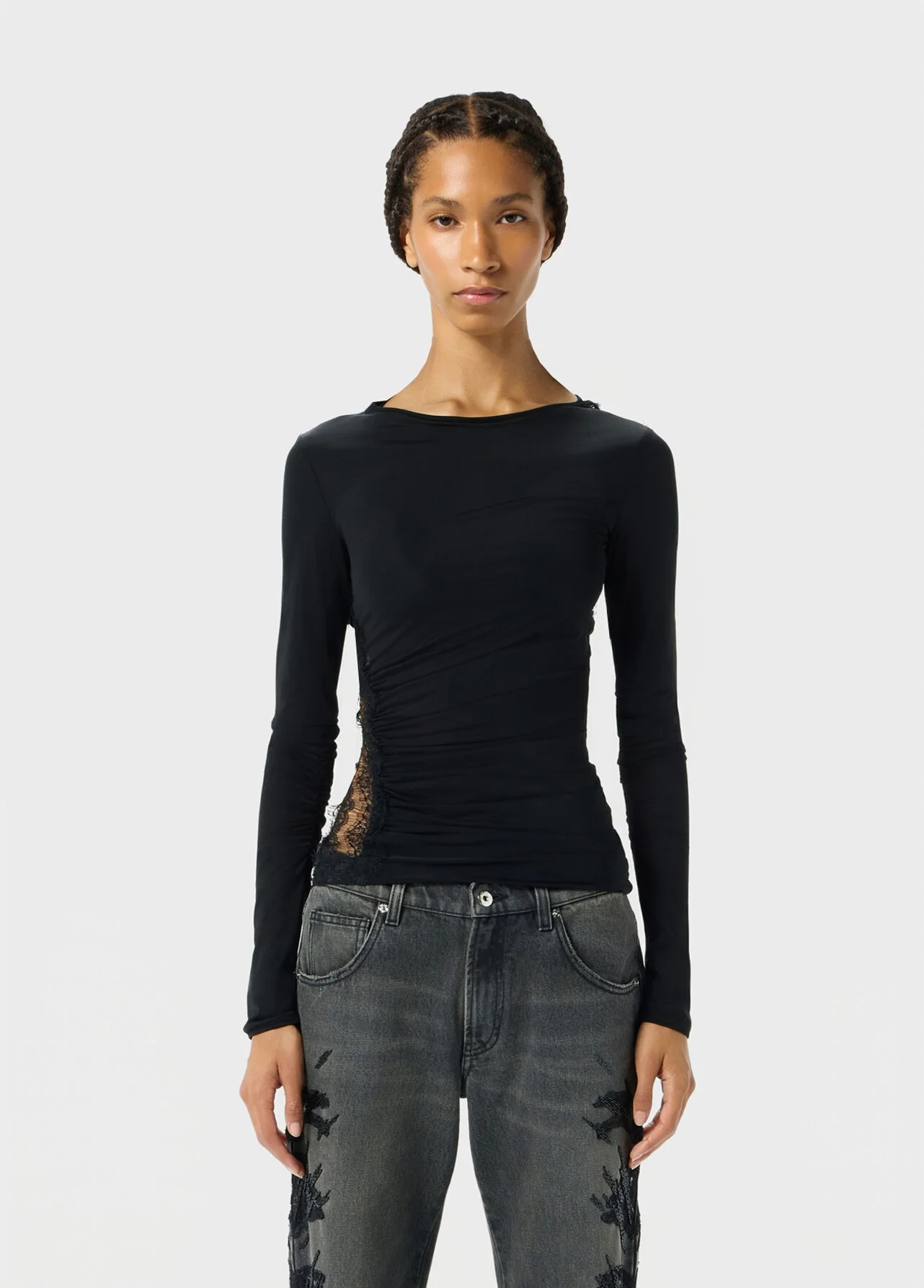 JERSEY TOP W/LACE BLACK - Image 2