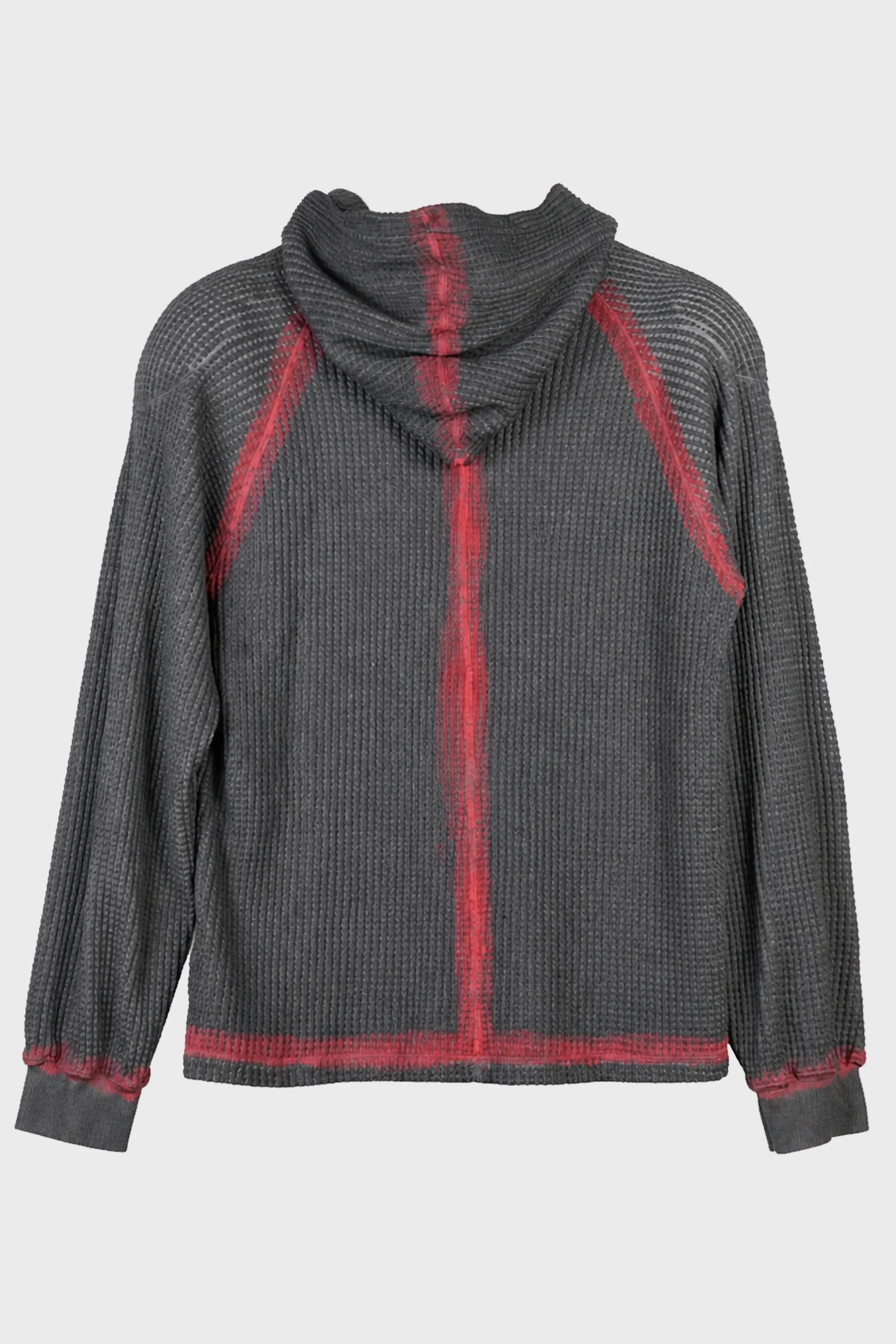 BULK SHOULDER PAINTED LINE WAFFLE HOODIE BLACK/RED - Image 2
