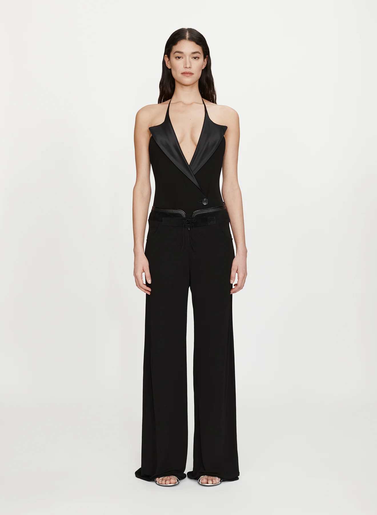 DIDION SATIN CONTRAST JERSEY BODYSUIT BLACK - Image 2