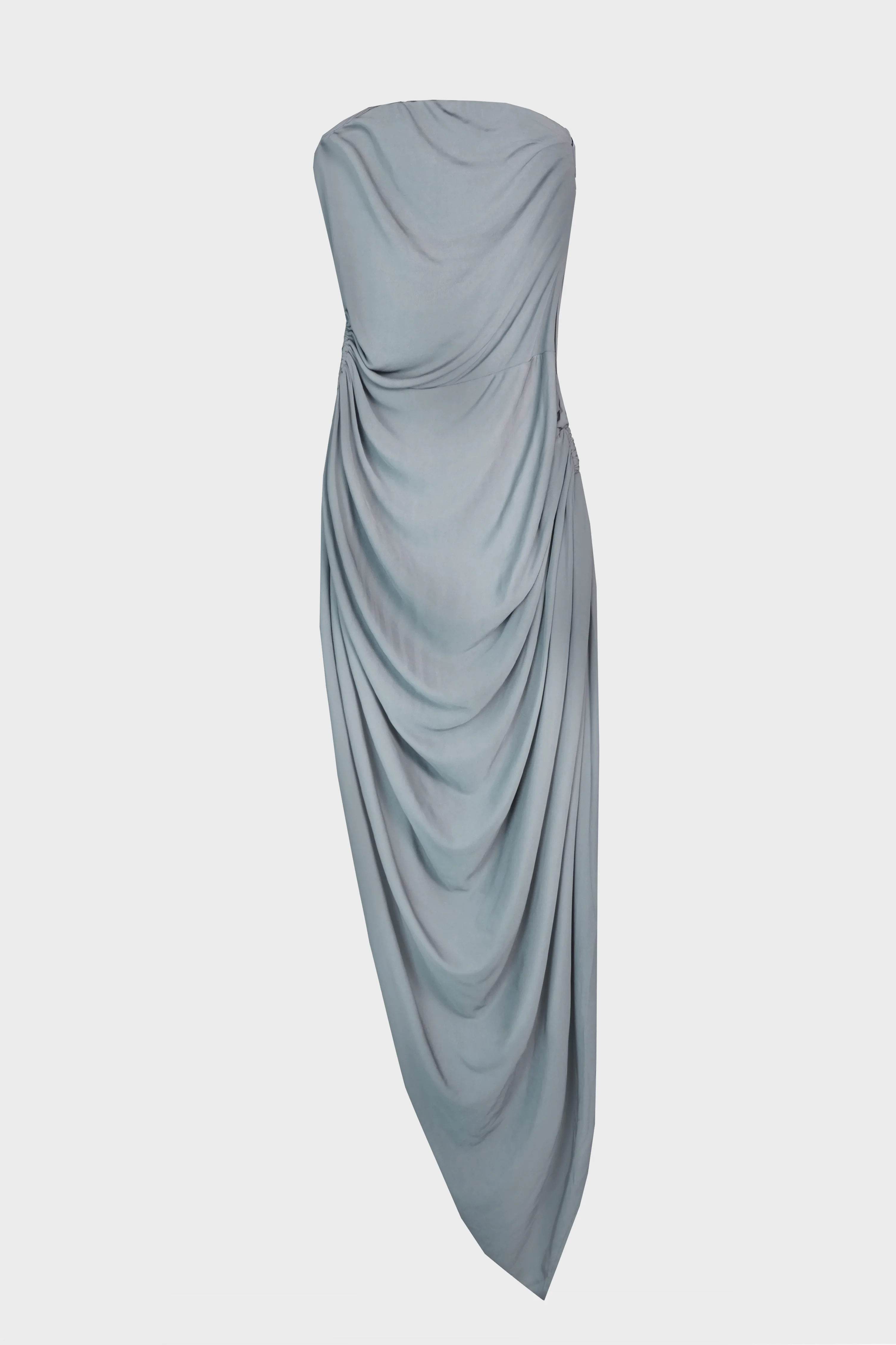 ORICA CRYSTAL RUCHED JERSEY STRAPLESS DRESS BLUE GRANITE - Image 3