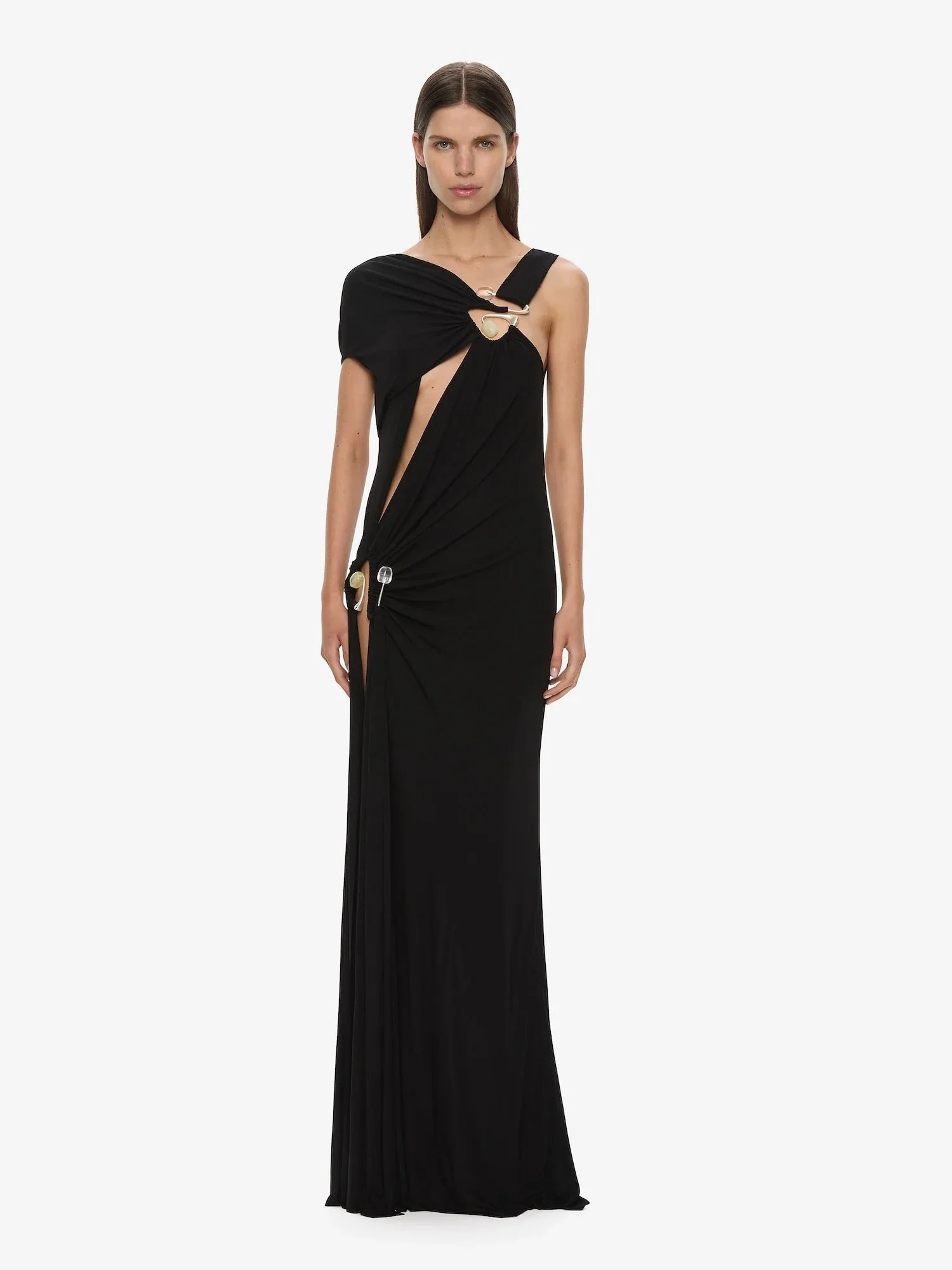 VEER SPIRAL CRYSTAL DRAPED JERSEY DRESS BLACK - Image 2