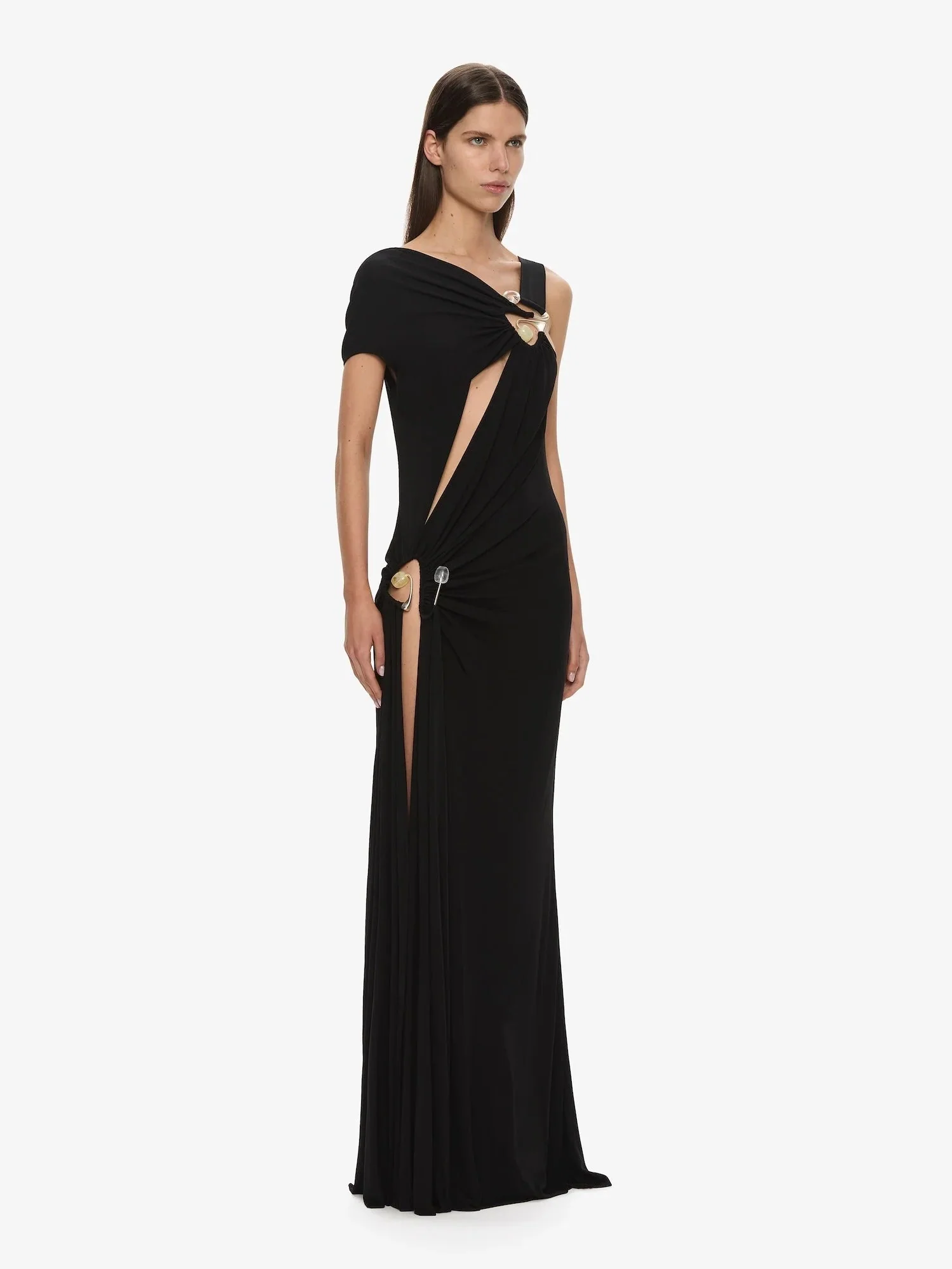 VEER SPIRAL CRYSTAL DRAPED JERSEY DRESS BLACK - Image 5