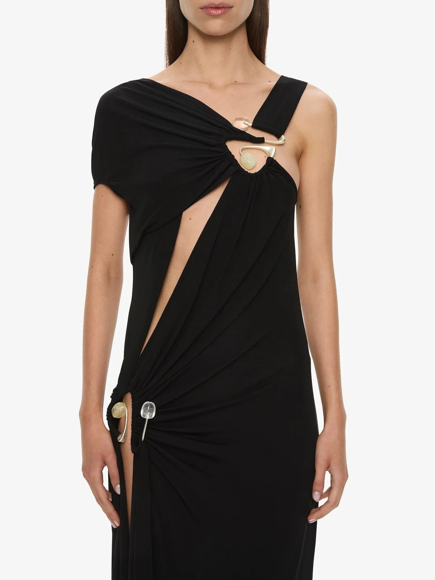 VEER SPIRAL CRYSTAL DRAPED JERSEY DRESS BLACK - Image 6