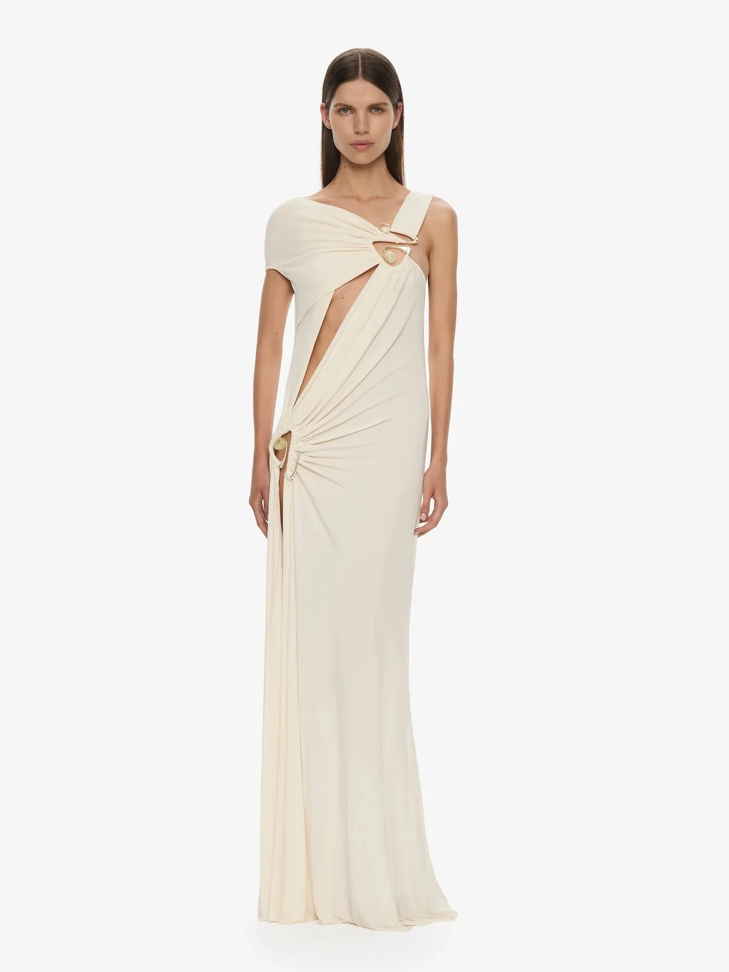 VEER SPIRAL CRYSTAL DRAPED JERSEY DRESS MILK - Image 2