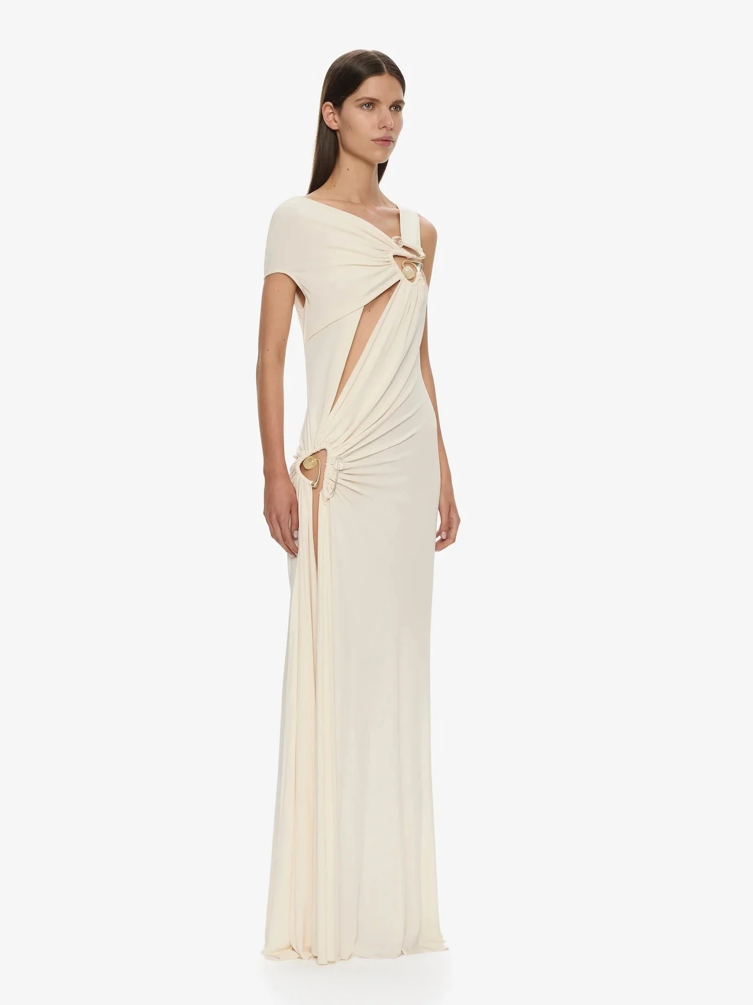 VEER SPIRAL CRYSTAL DRAPED JERSEY DRESS MILK - Image 5
