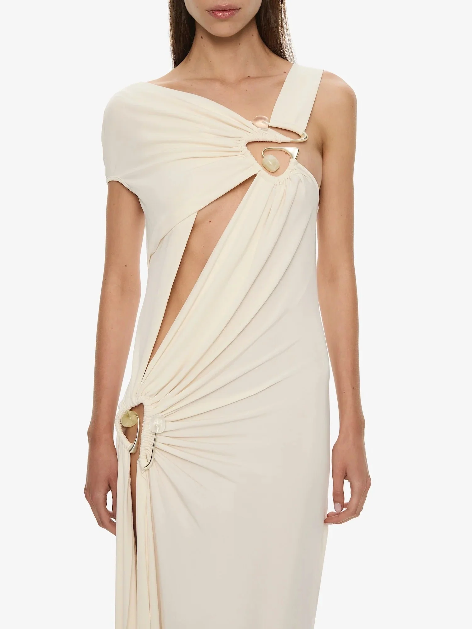 VEER SPIRAL CRYSTAL DRAPED JERSEY DRESS MILK - Image 6