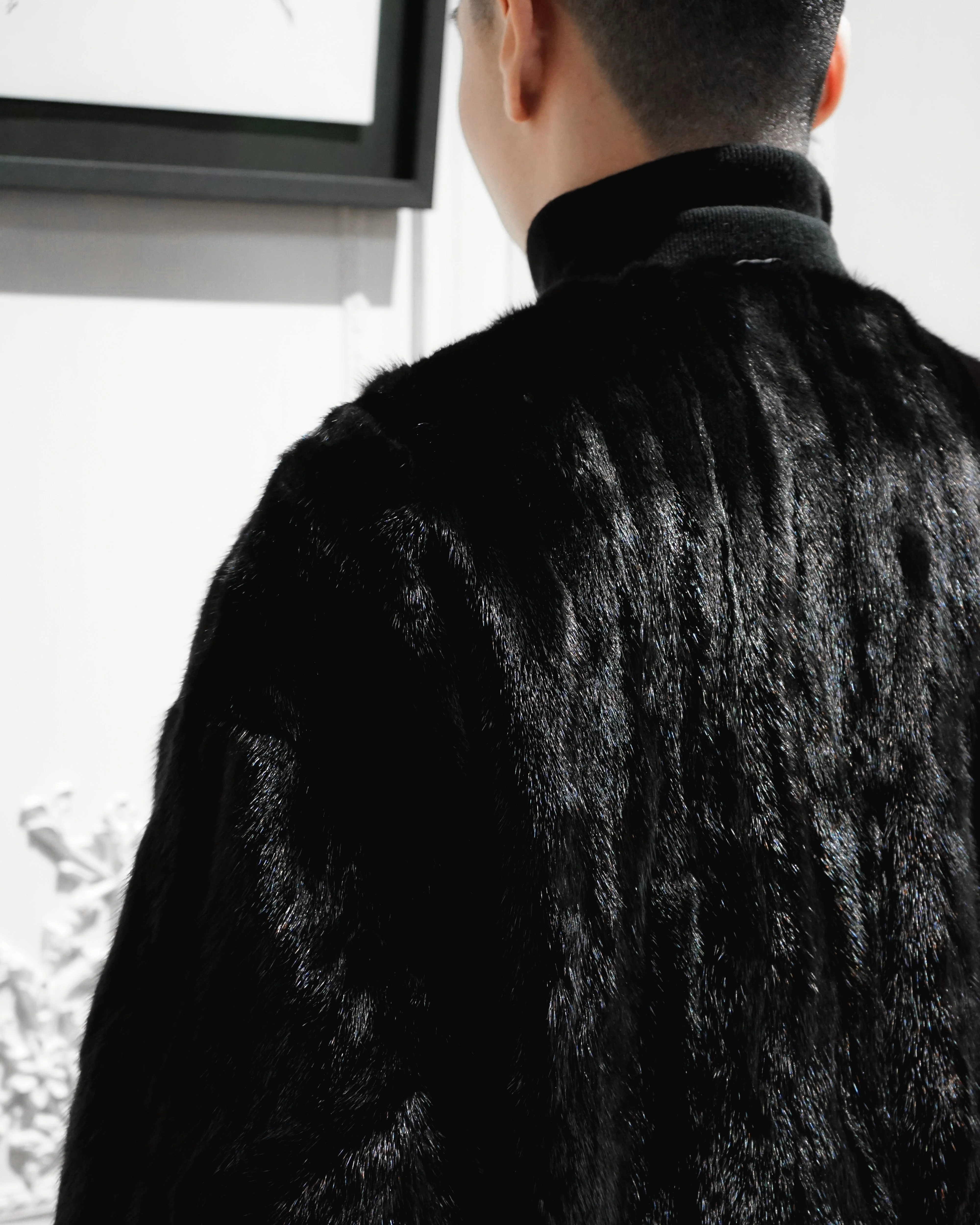 BLACK UNISEX REVERSIBLE MINK FUR BOMBER W/O LOGO - Image 13