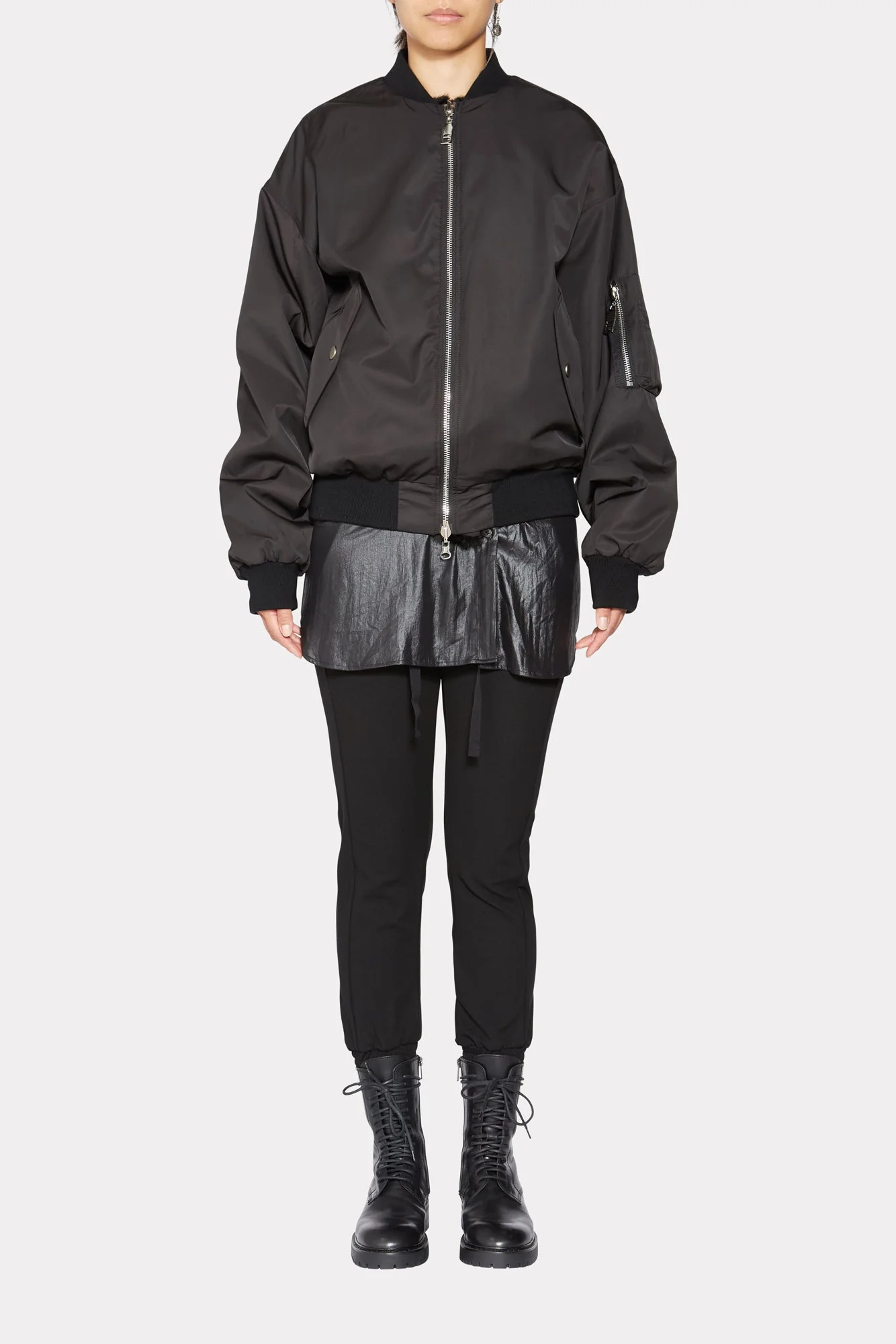 BLACK UNISEX REVERSIBLE MINK FUR BOMBER W/O LOGO - Image 14