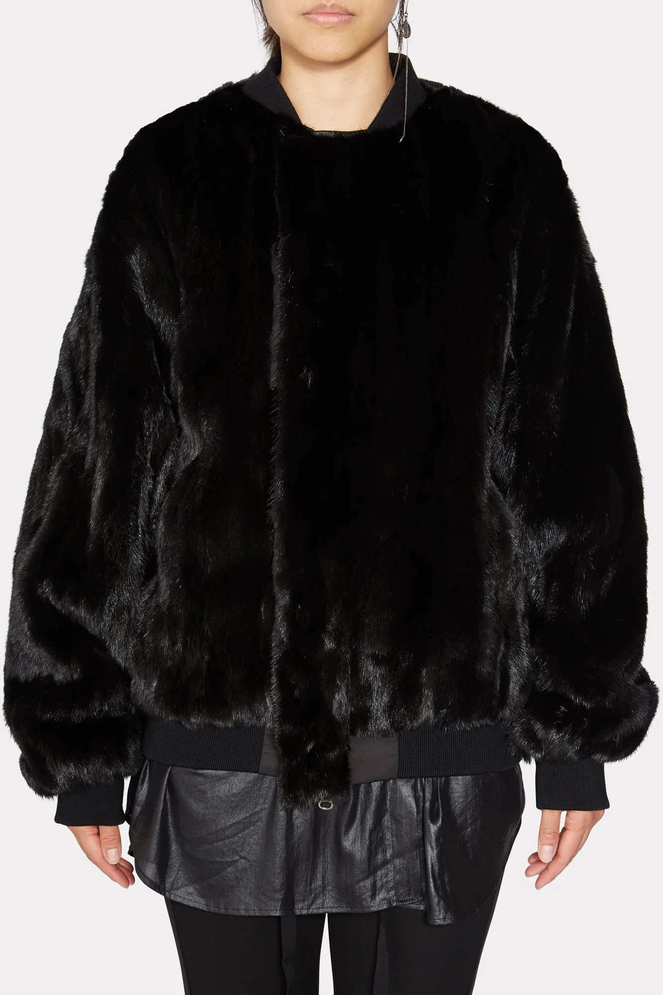 BLACK UNISEX REVERSIBLE MINK FUR BOMBER W/O LOGO - Image 18