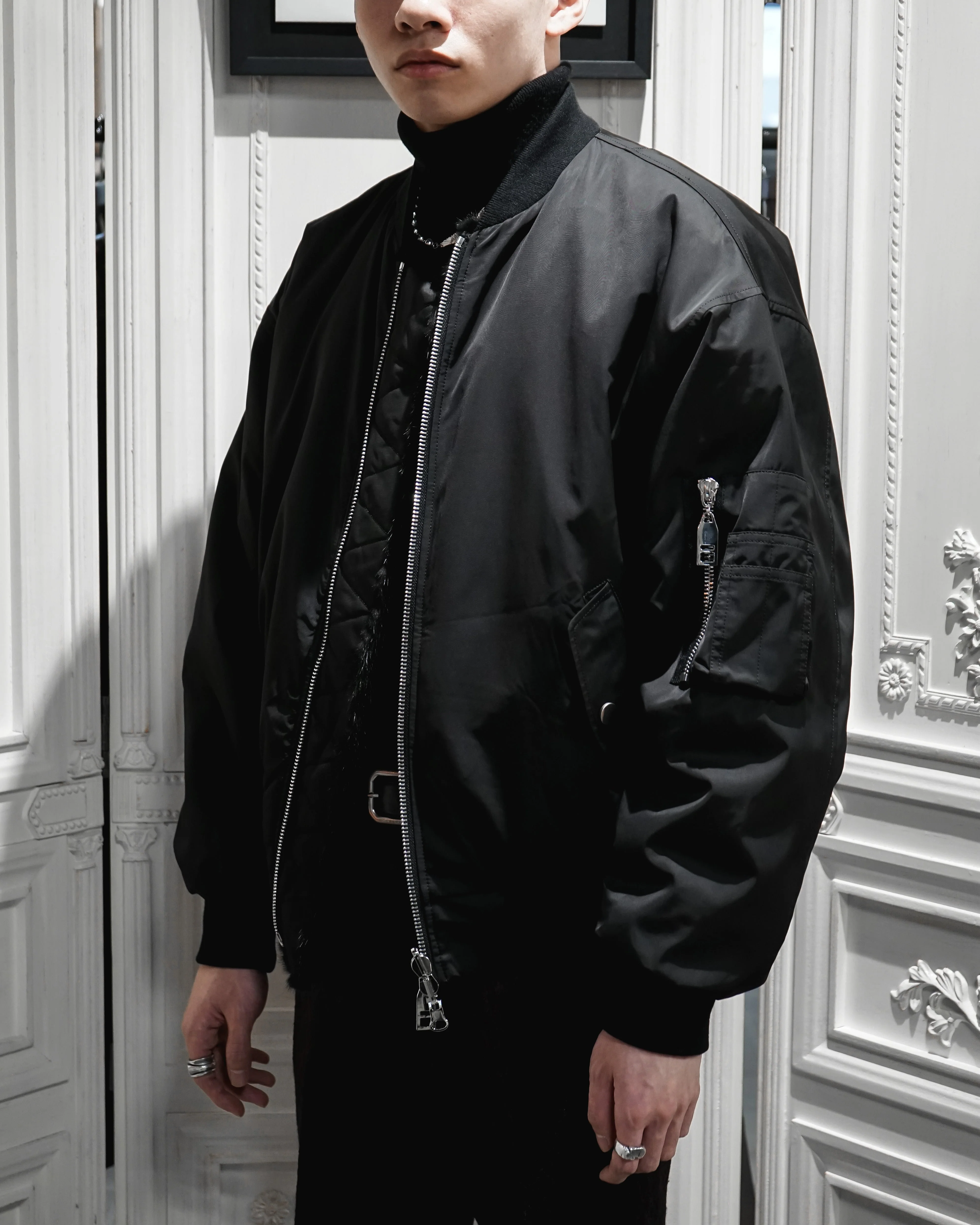 BLACK UNISEX REVERSIBLE MINK FUR BOMBER W/O LOGO - Image 3