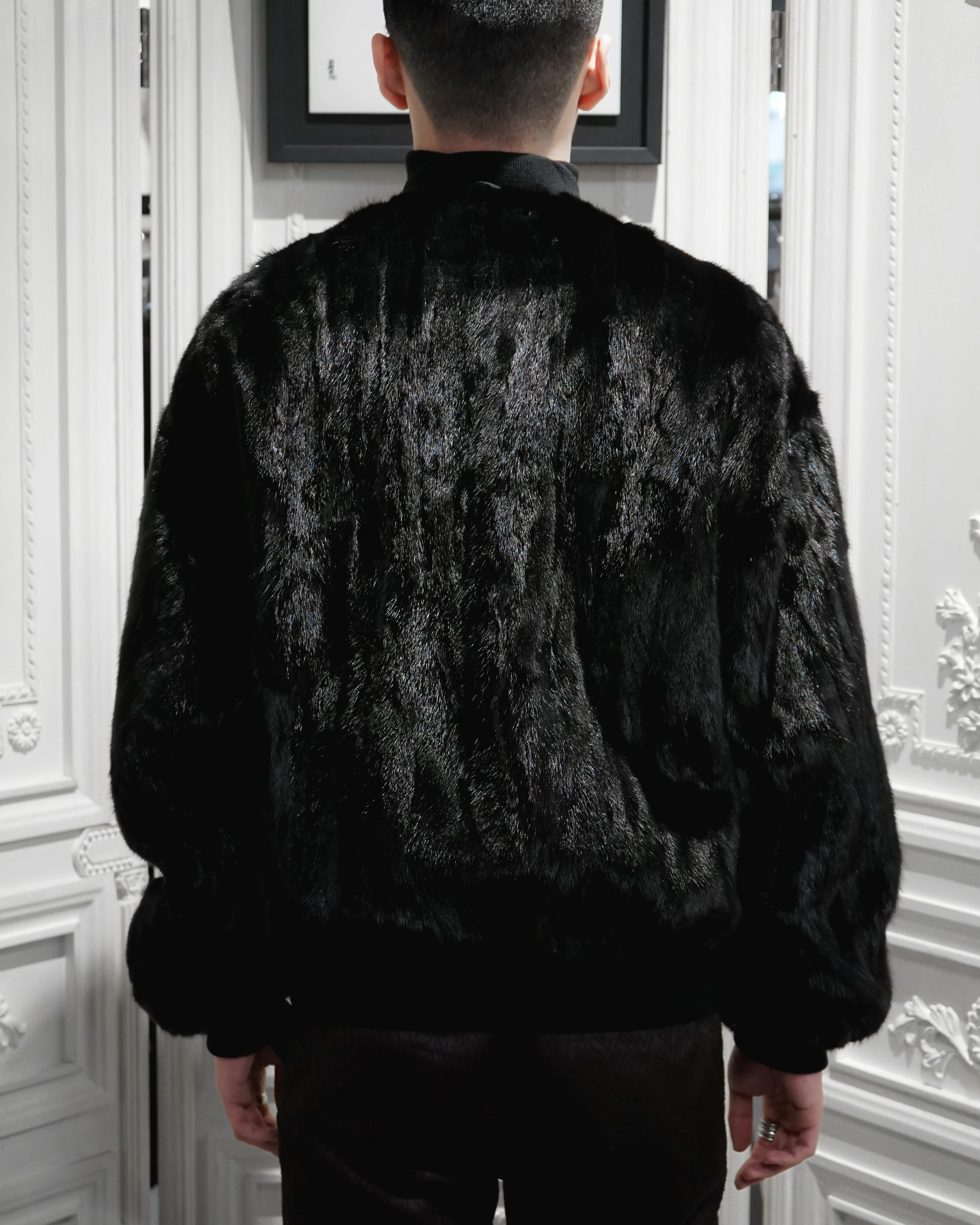 BLACK UNISEX REVERSIBLE MINK FUR BOMBER W/O LOGO - Image 9