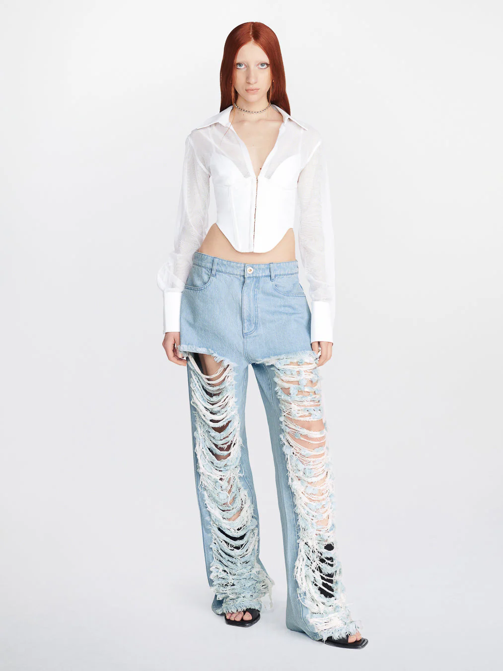 CLASSIC DENIM FRAYED PANTS - Image 2