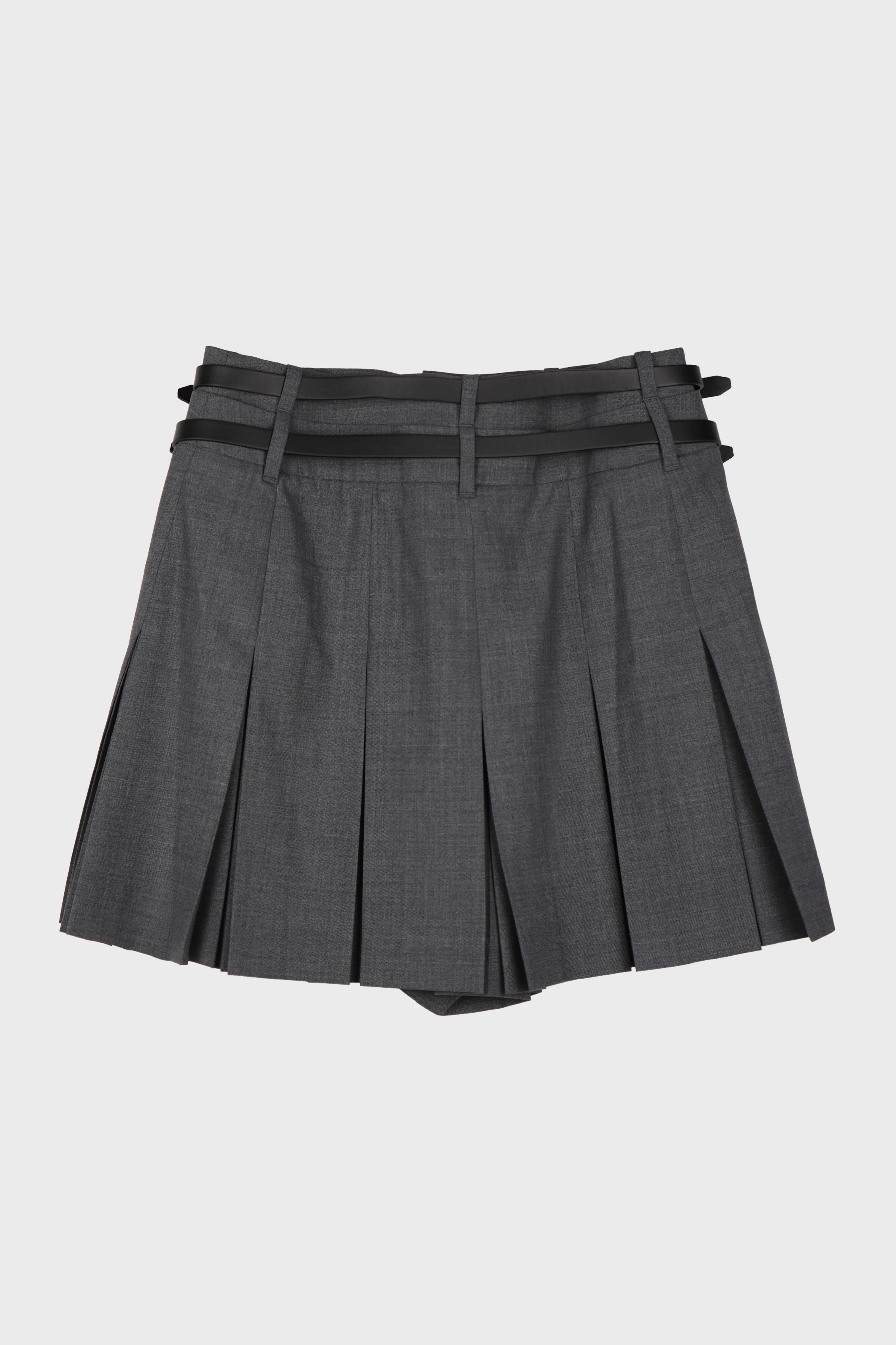 DOUBLE BELTED PLEATED SHORTS GREY - Image 2