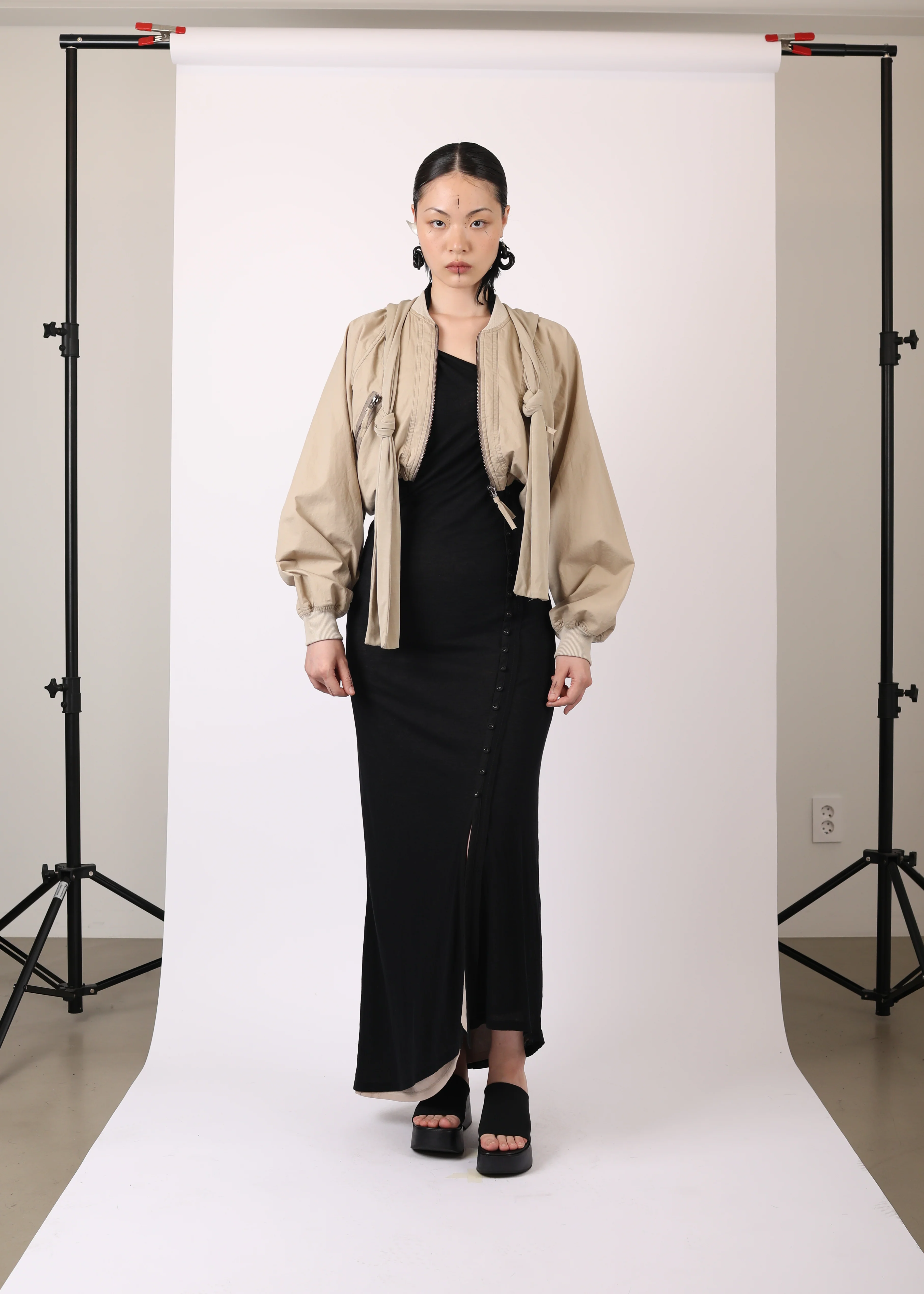 COTTON BOLERO JACKET w/ HOODIE BEIGE - Image 2