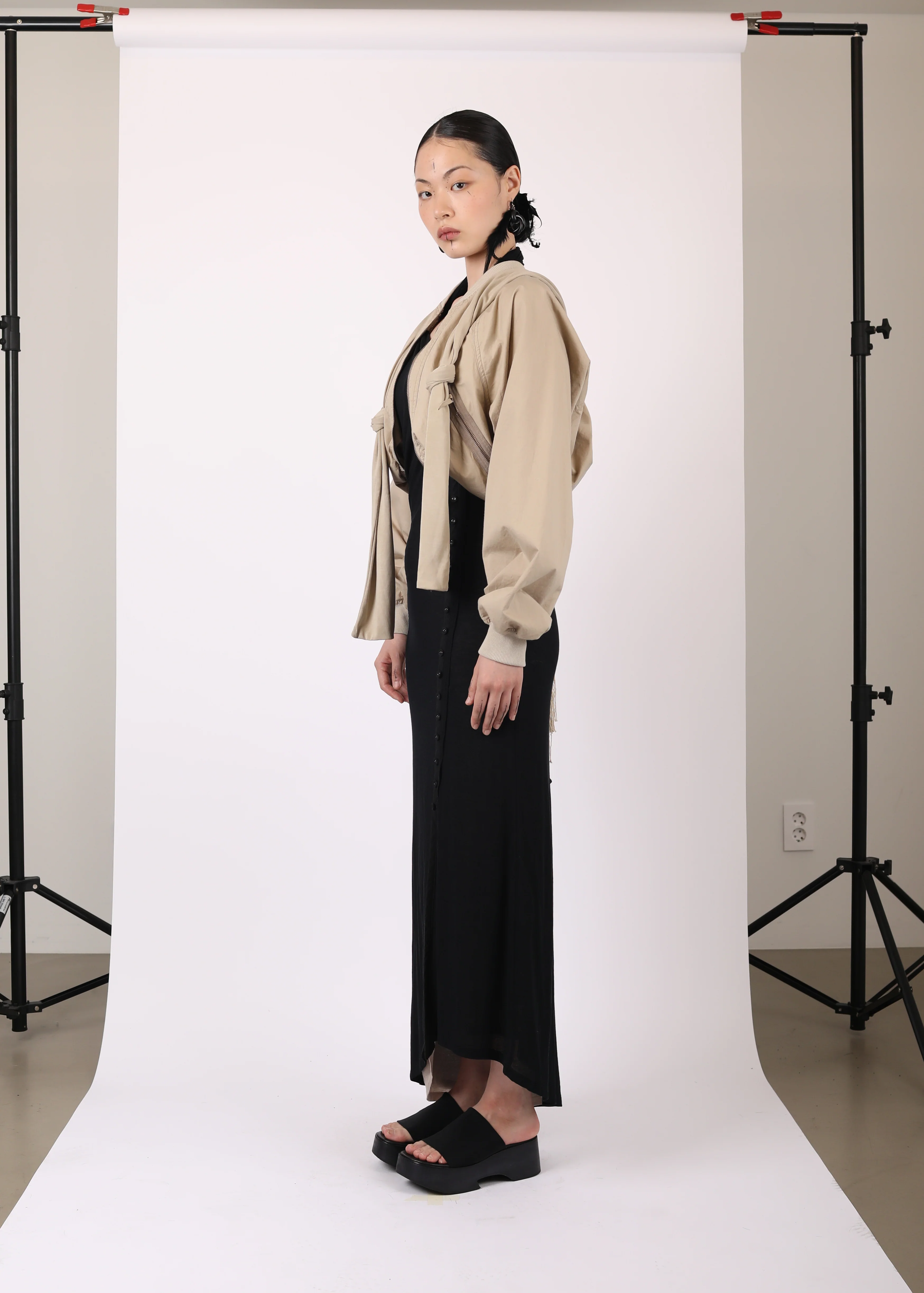 COTTON BOLERO JACKET w/ HOODIE BEIGE - Image 4