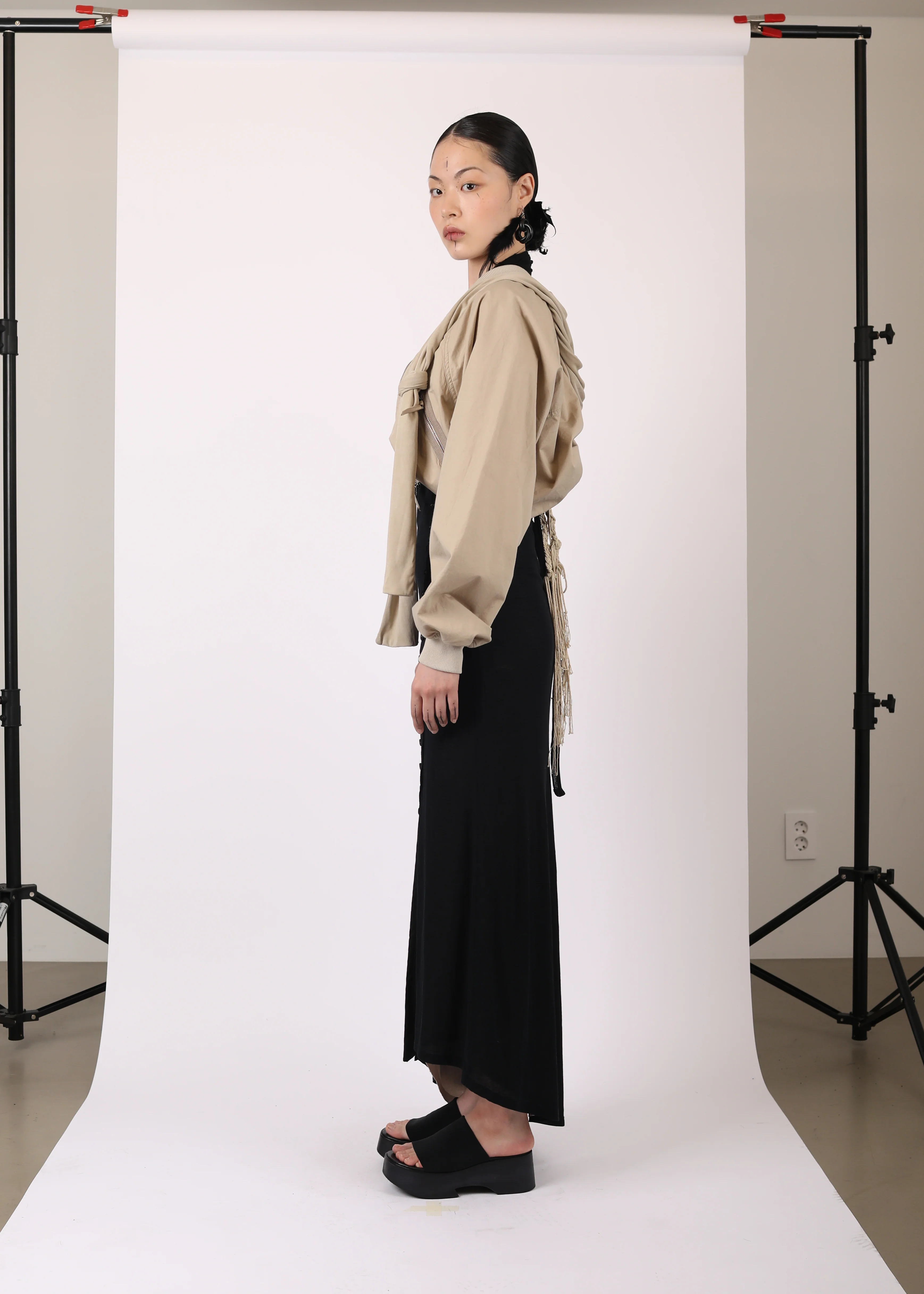 COTTON BOLERO JACKET w/ HOODIE BEIGE - Image 5