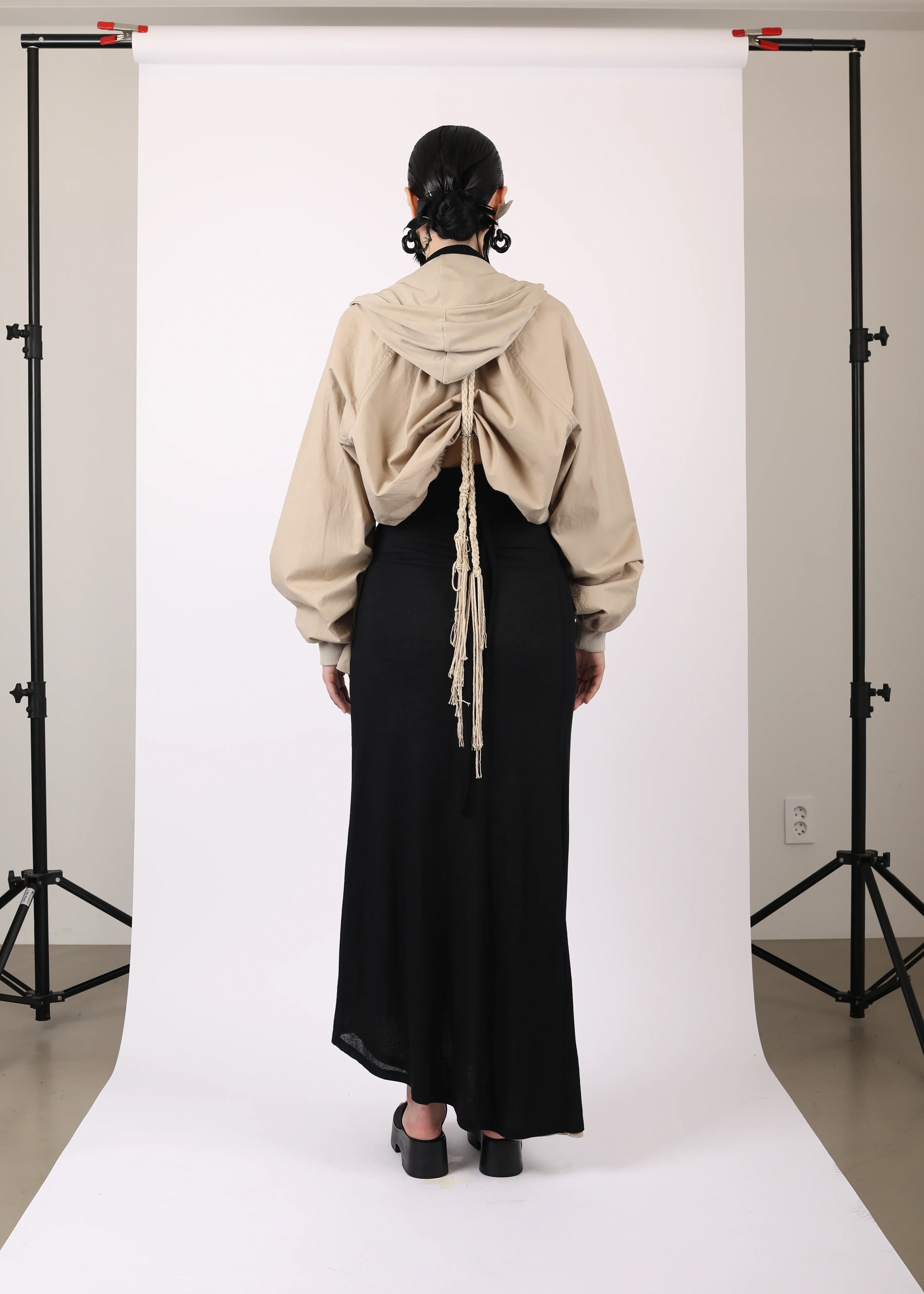 COTTON BOLERO JACKET w/ HOODIE BEIGE - Image 6