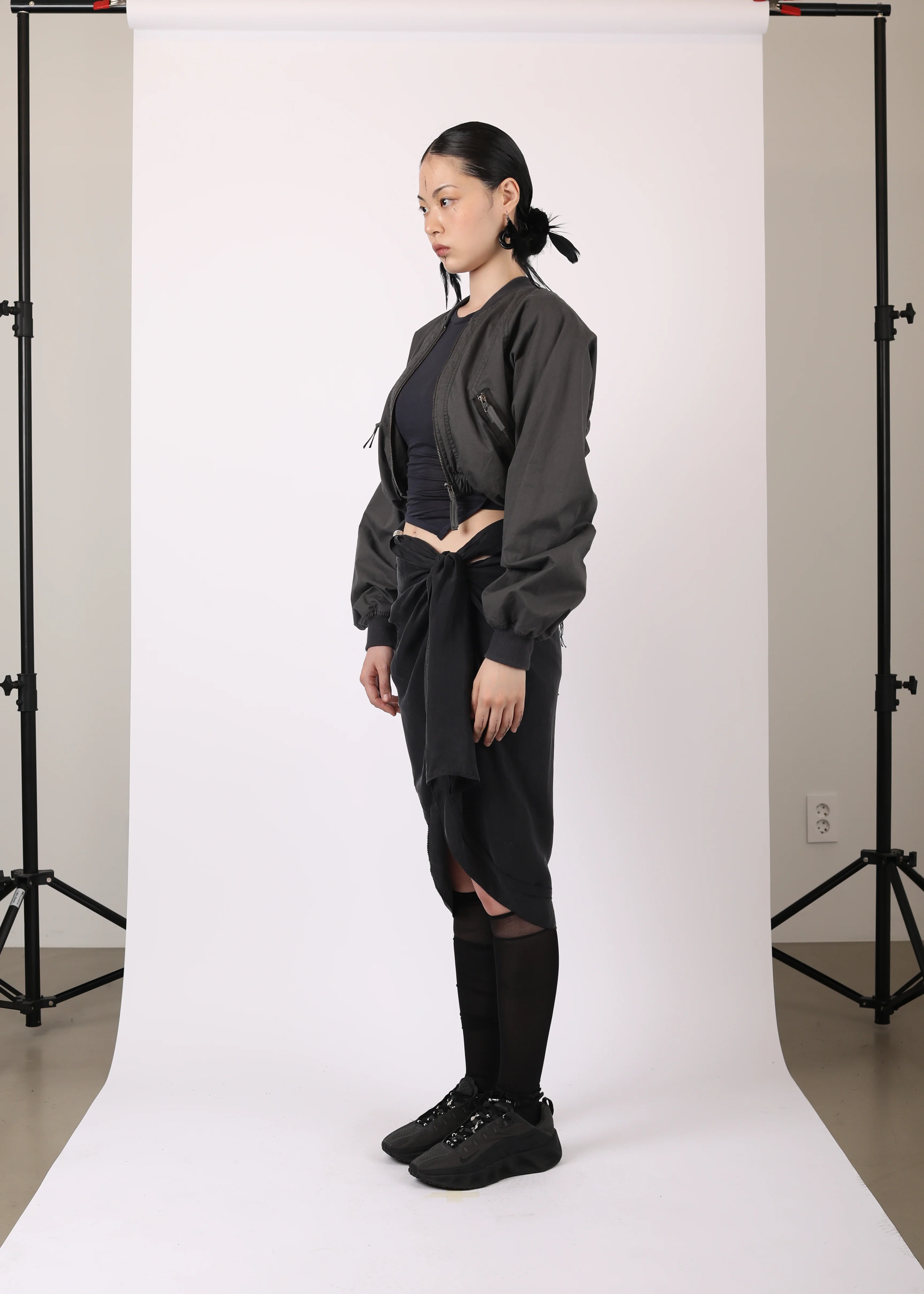 COTTON BOLERO JACKET w/ HOODIE CHARCOAL - Image 2