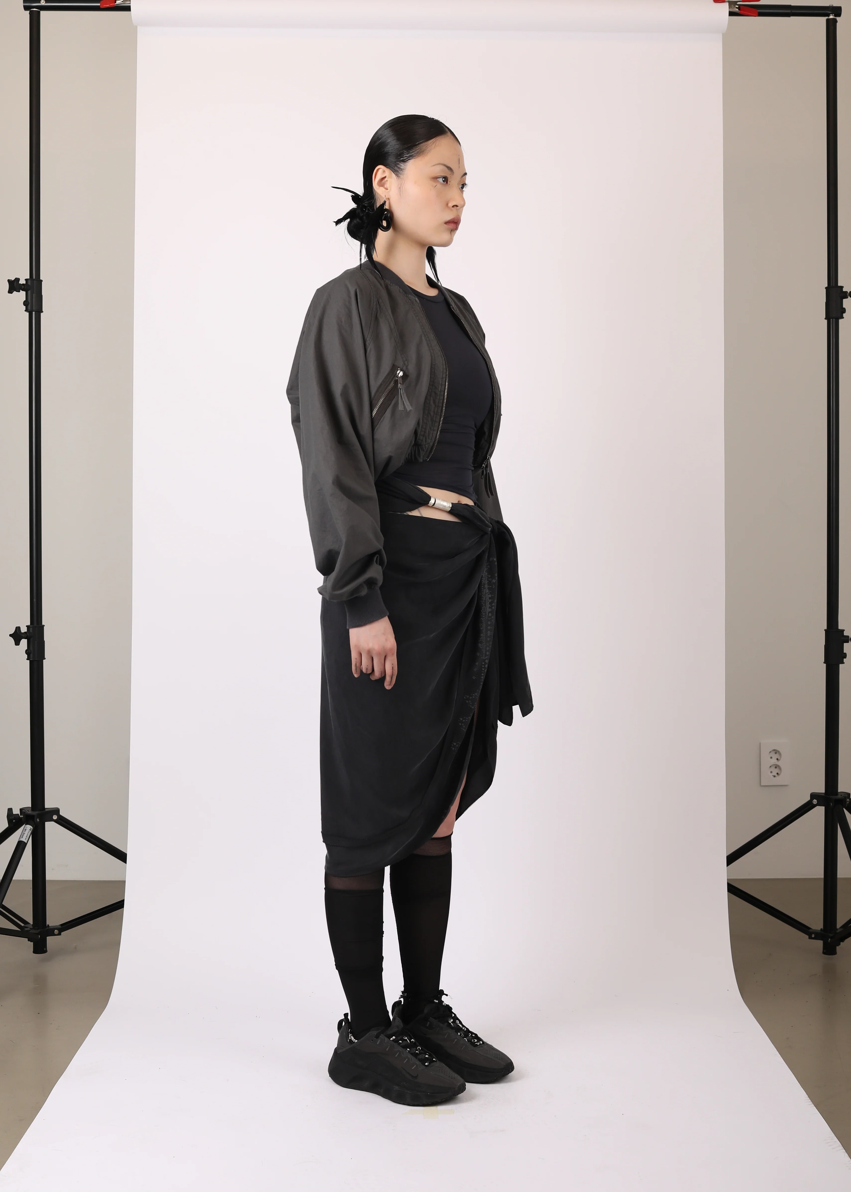 COTTON BOLERO JACKET w/ HOODIE CHARCOAL - Image 4