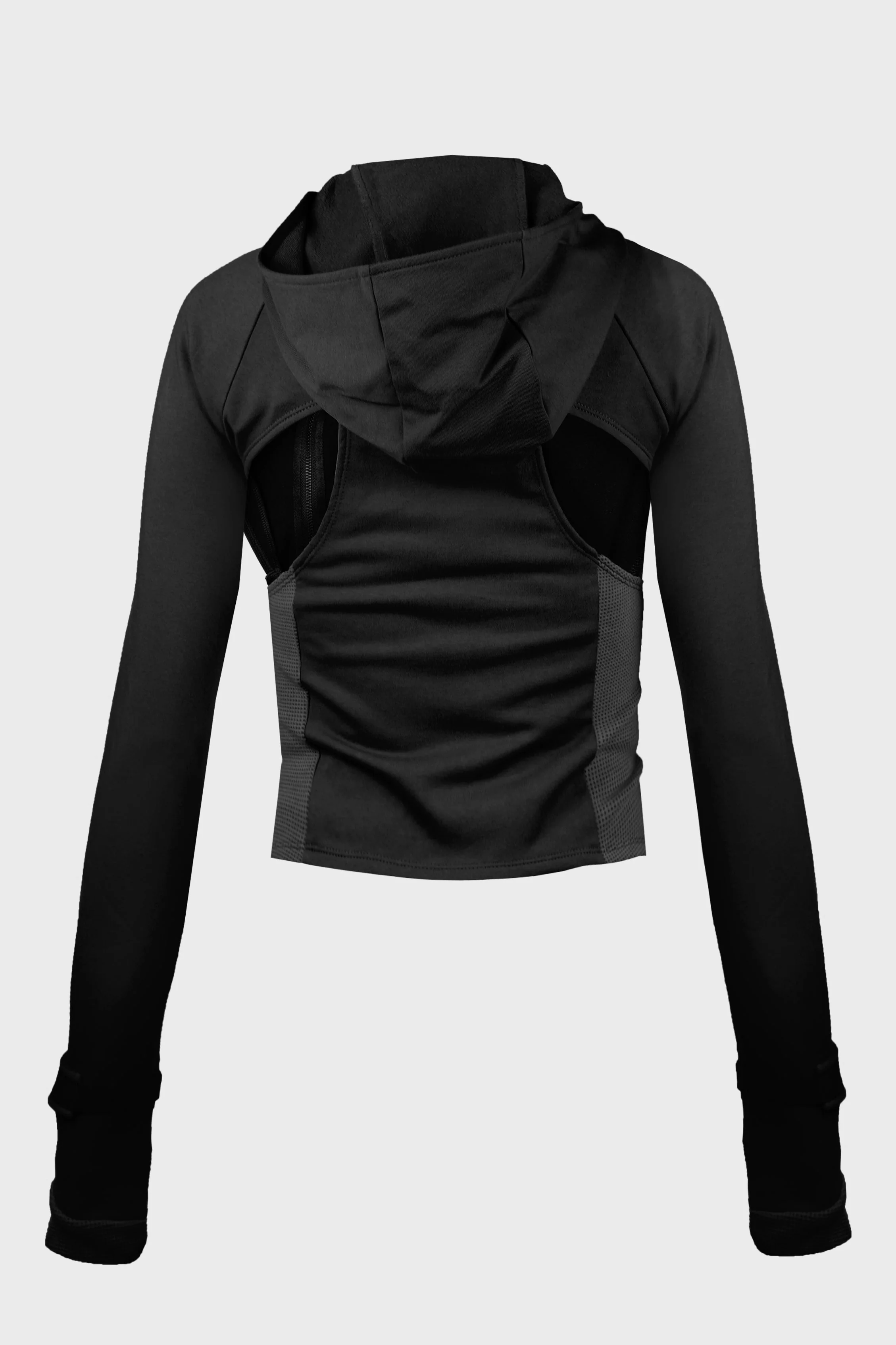 HOODED ASYMMETRIC ZIP TOP BLACK - Image 3