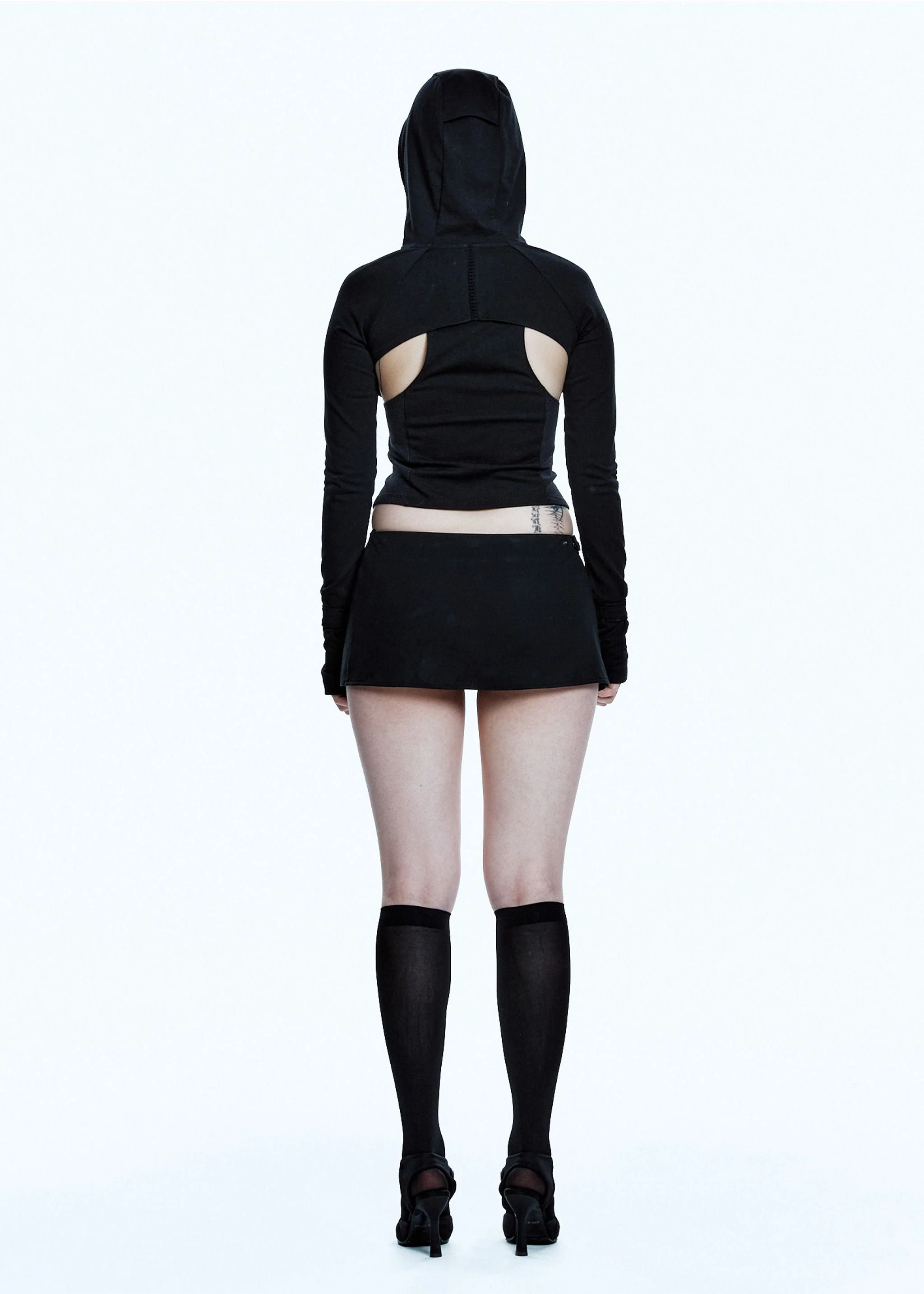 HOODED ASYMMETRIC ZIP TOP BLACK - Image 4