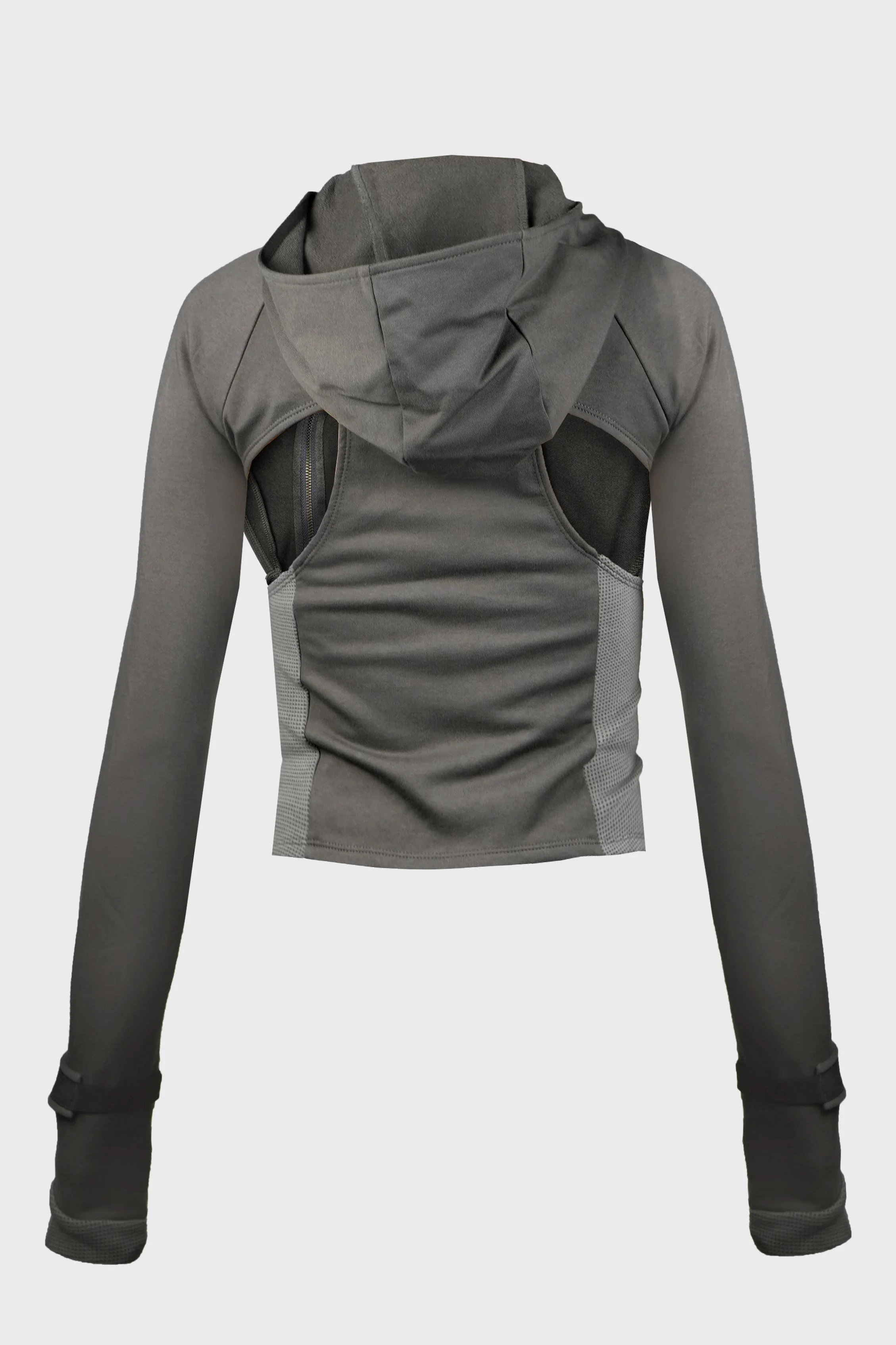 HOODED ASYMMETRIC ZIP TOP DARK GREY - Image 3